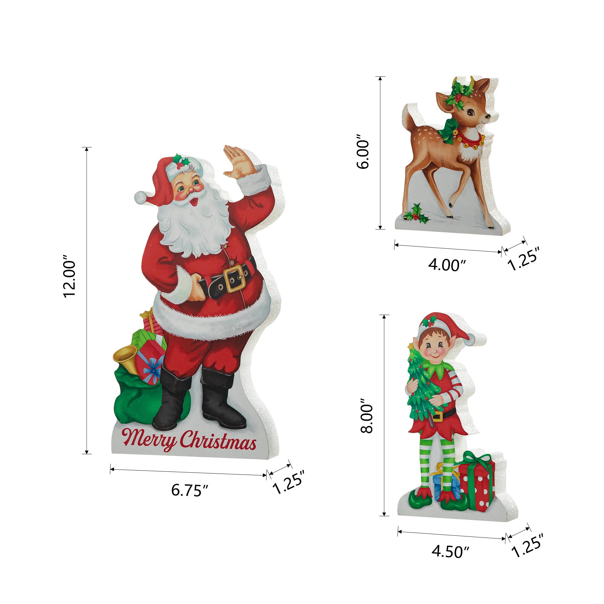 Glitzhome® Wooden Christmas Santa, Elf & Reindeer Table Décor Set