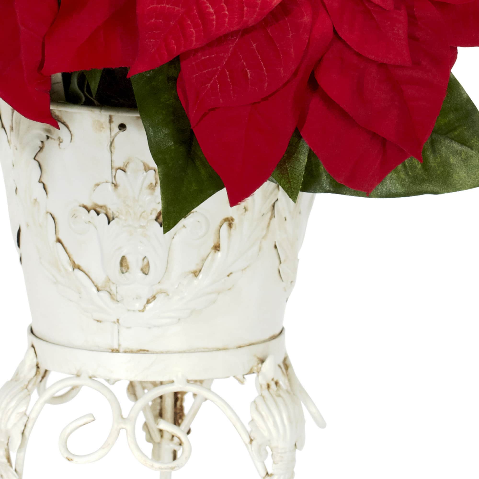 21" Potted Poinsettia with White Metal Planter
