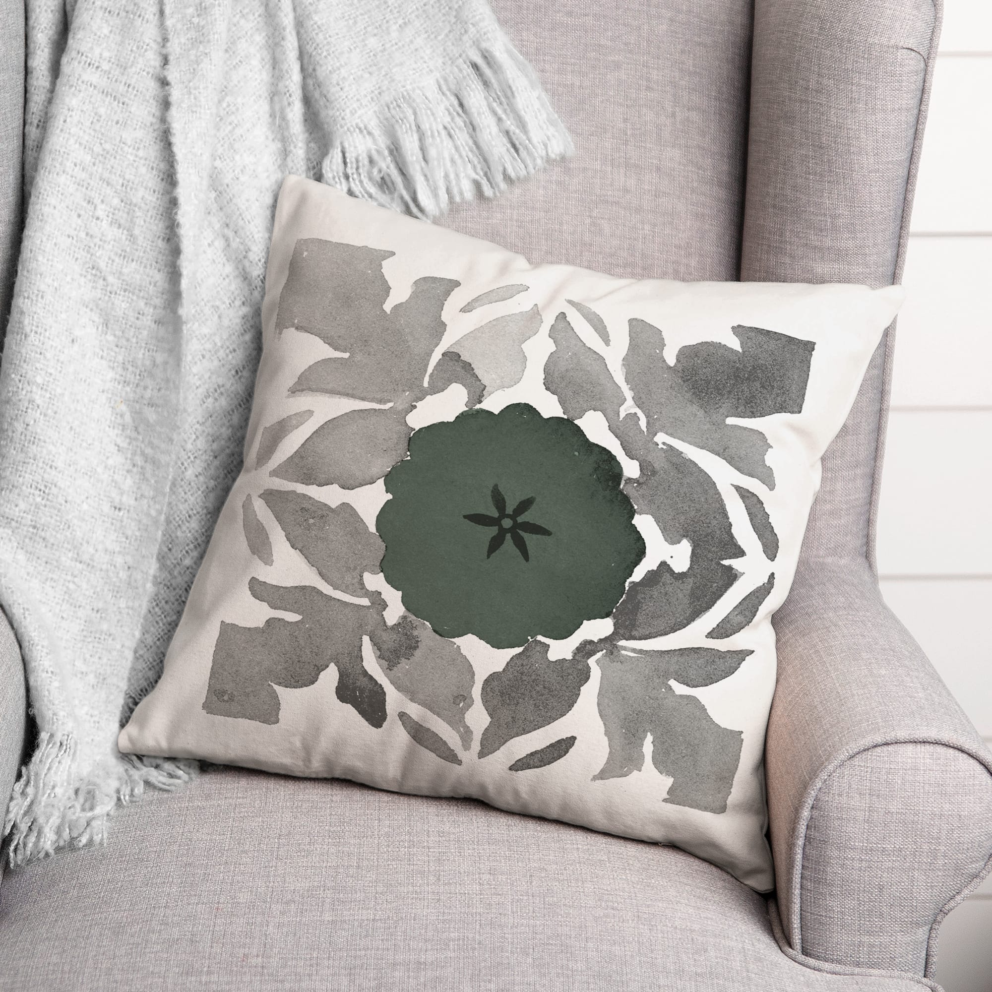 Gray &#x26; Green Medallion Throw Pillow
