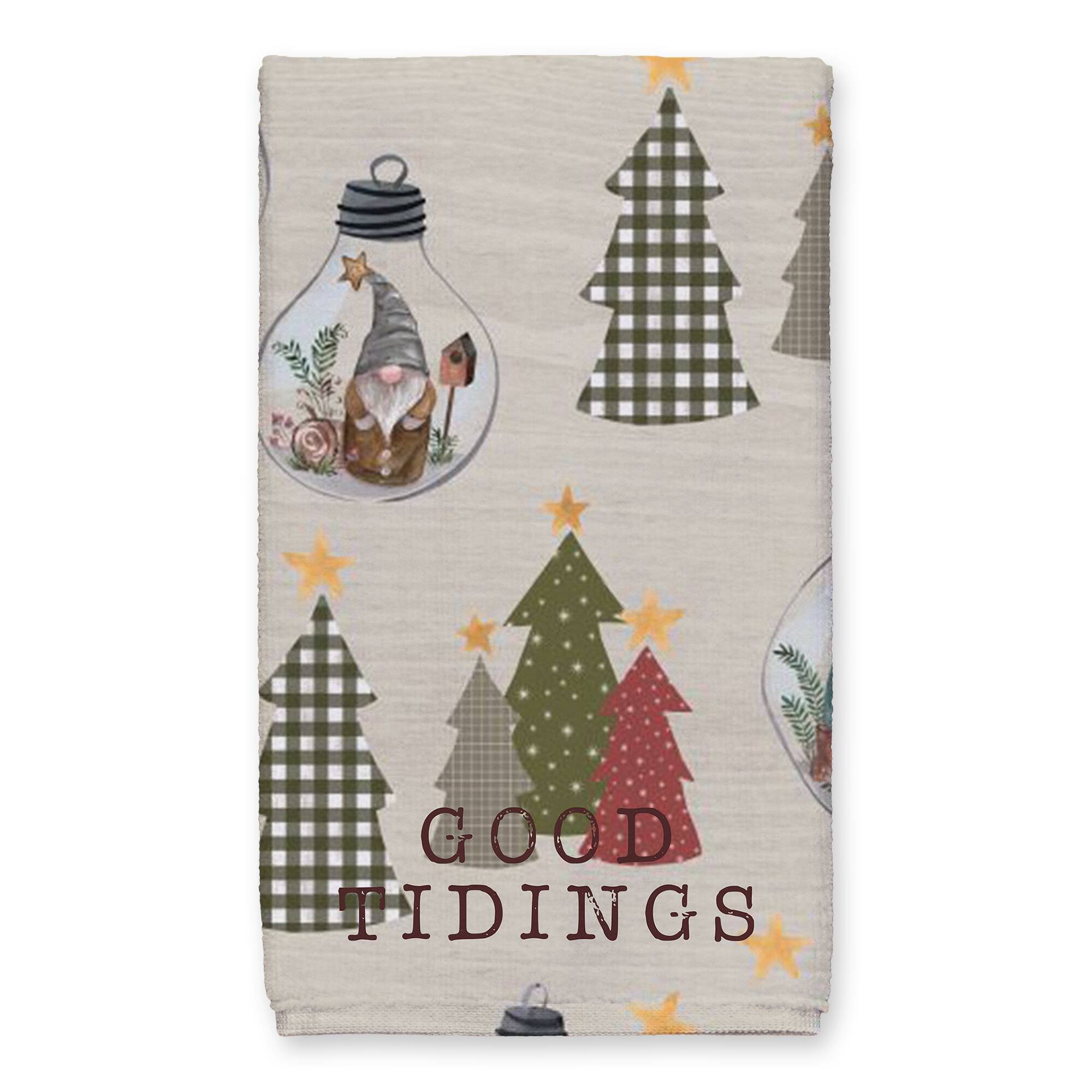 Good Tidings Cream Tree & Globe Pattern Tea Towel Set