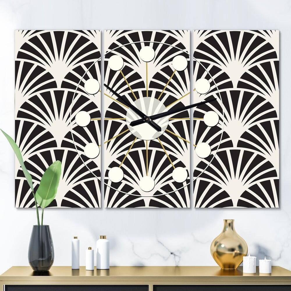 Designart Retro Art Deco Waves I Mid-Century Modern Multipanel Wall Clock