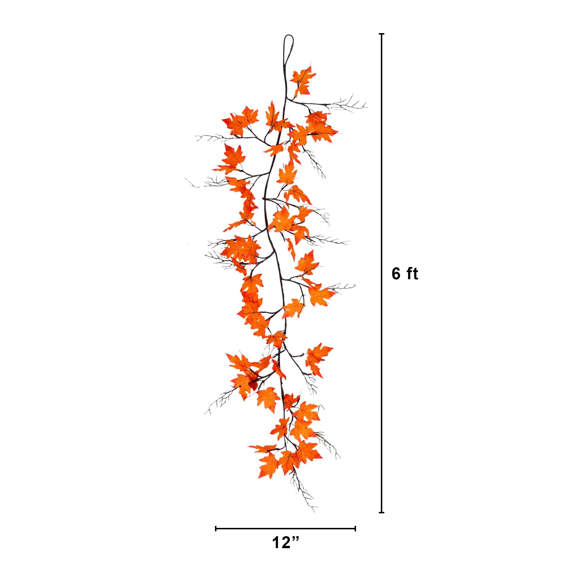 6ft. Pre-Lit Autumn Maple Artificial Fall Garland with 54 Warm White LED Lights