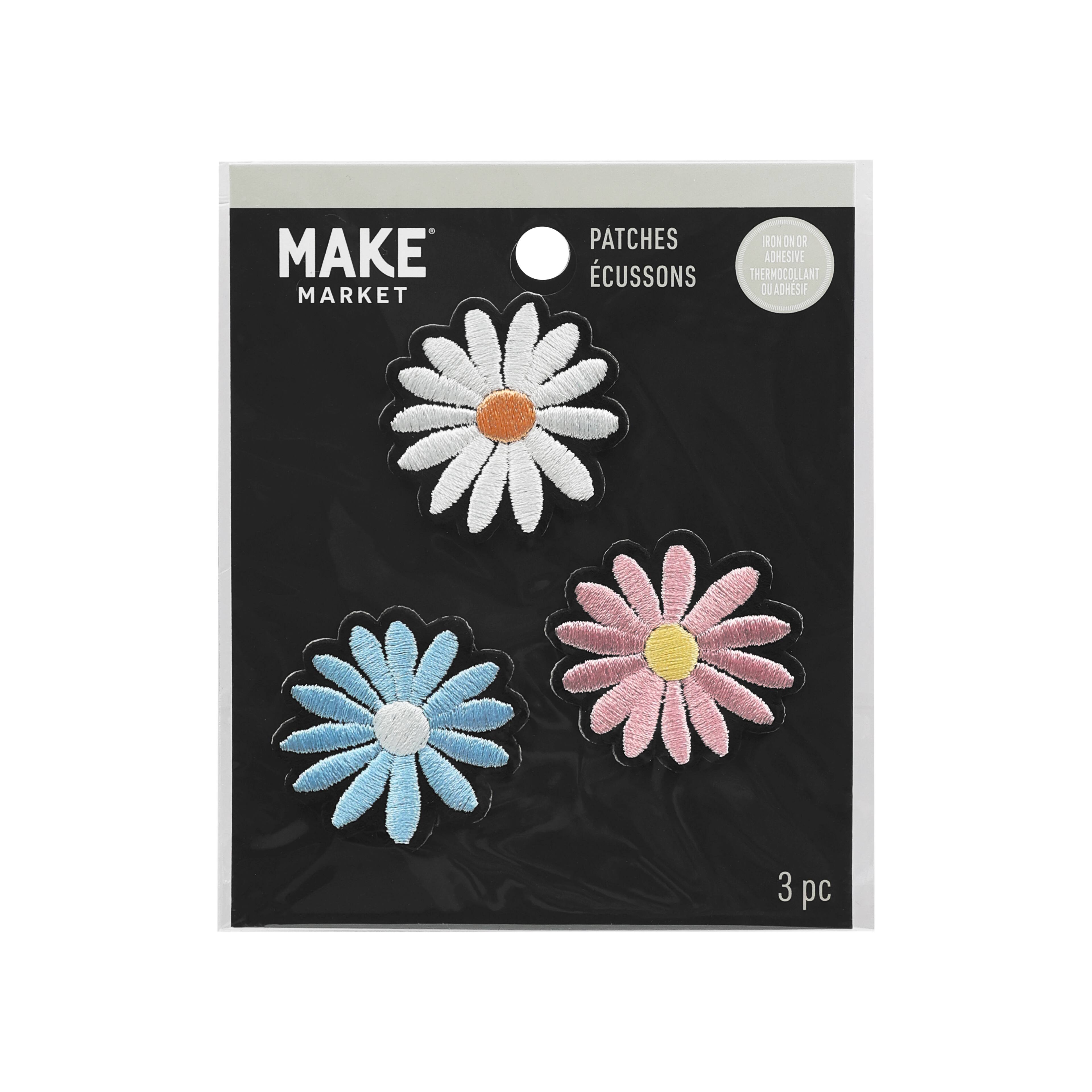 12 Packs: 3 ct. (36 total) Embroidered Daisy Iron-On Patches by Make Market®