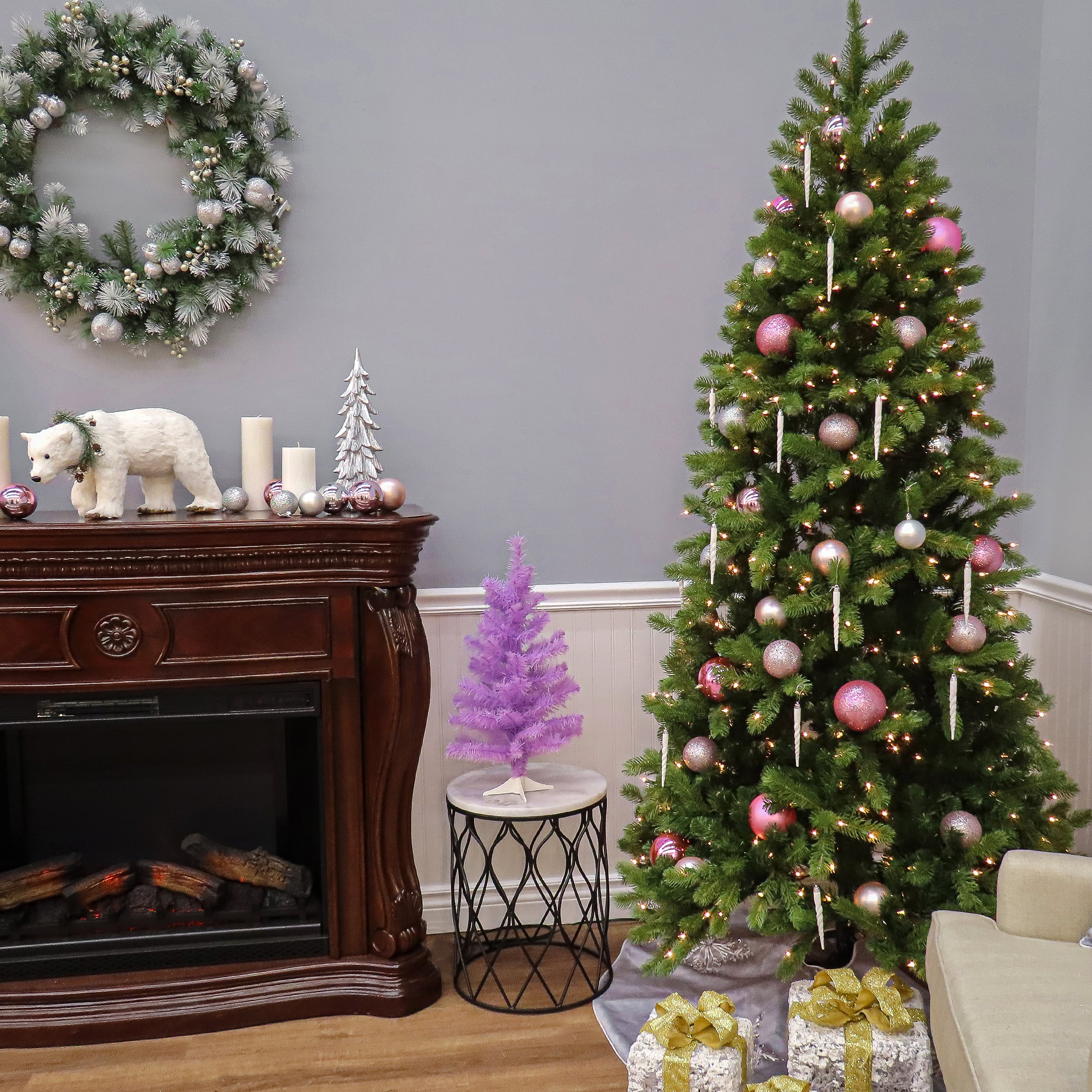 6.5 Ft. Pre-Lit Feel Real&#xAE; Downswept Douglas Fir Slim Artificial Christmas Tree, Clear Lights