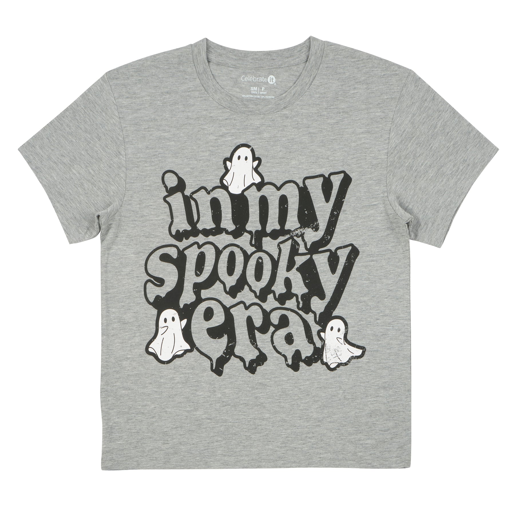 Gray Spooky Era Youth Crew Neck T-Shirt by Celebrate It&#x2122;