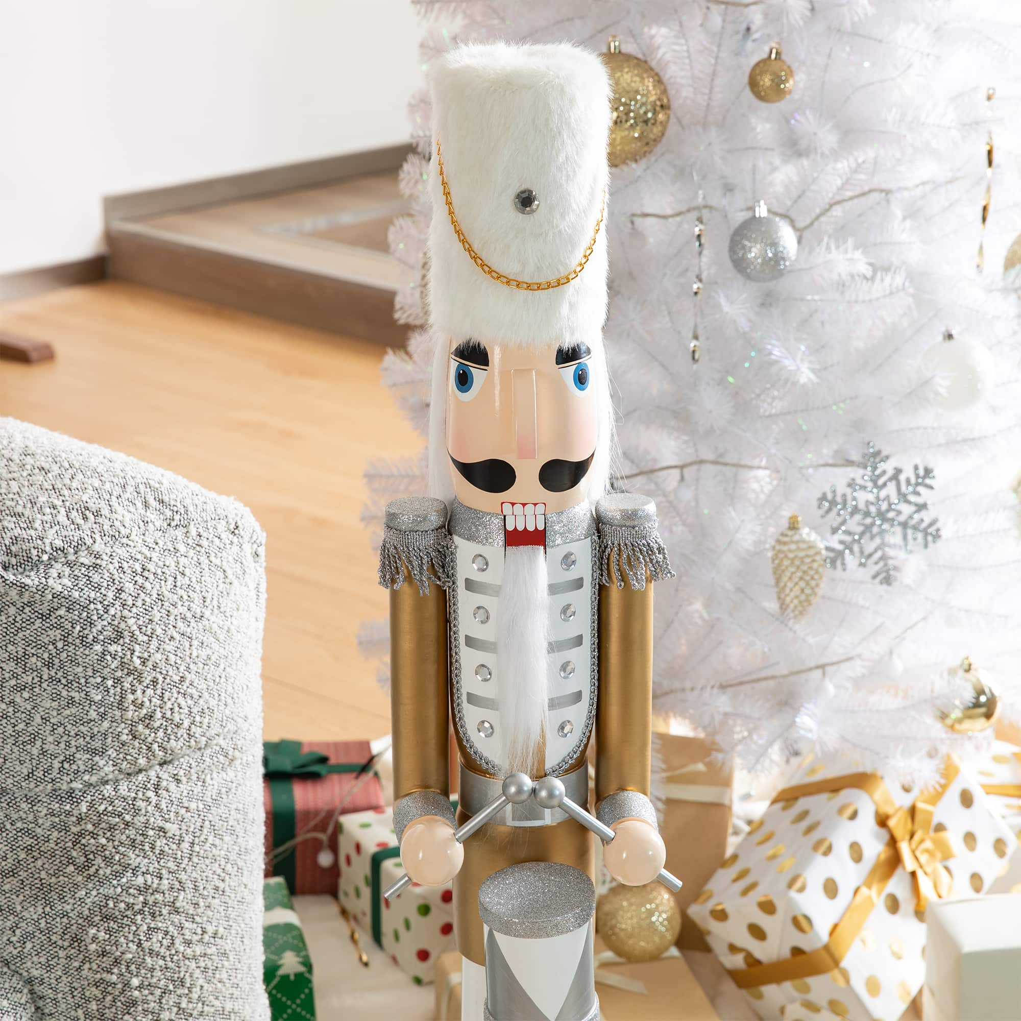 Glitzhome&#xAE; 42&#x22; Gold &#x26; White Christmas Nutcracker 