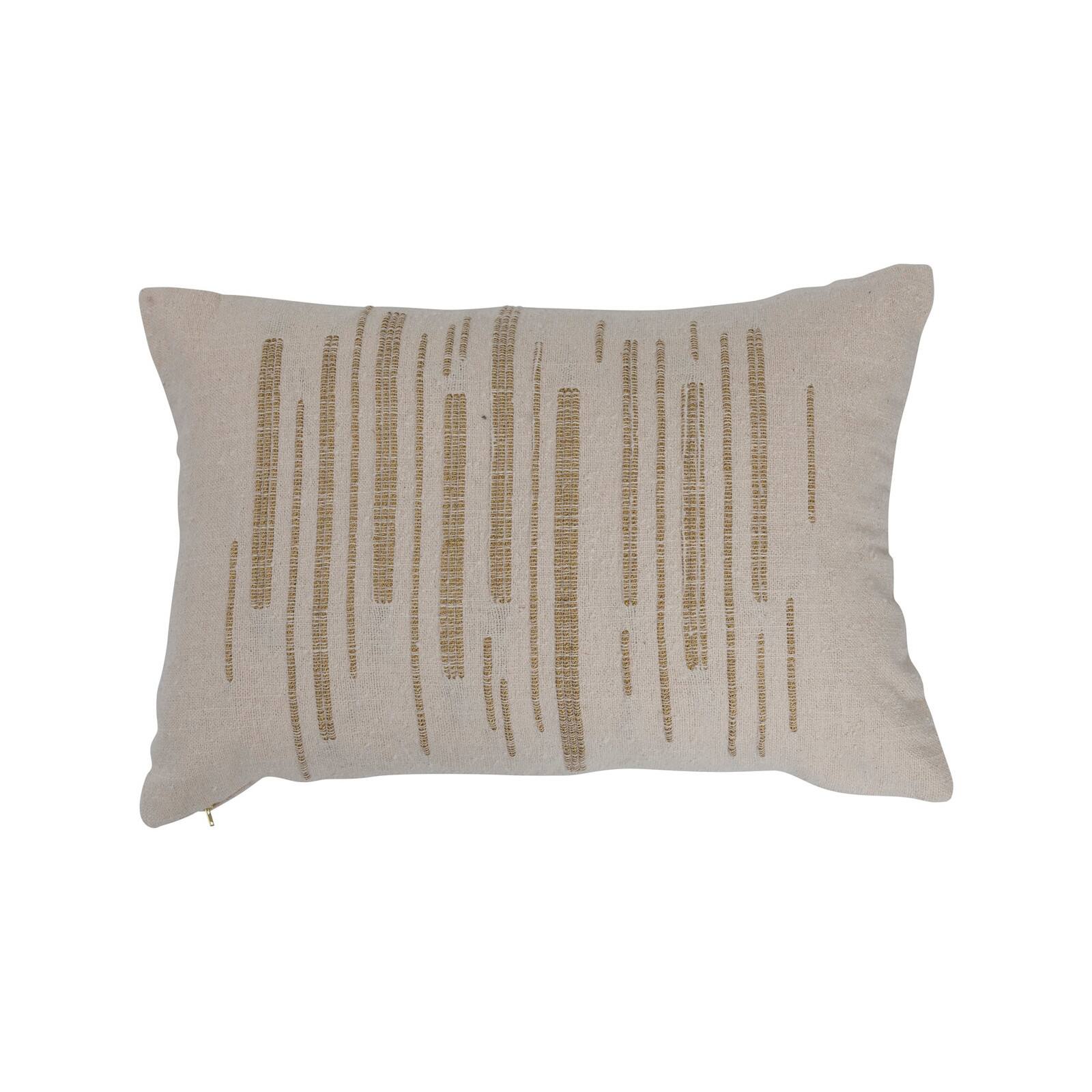 Hello Honey® Cream Cotton Slub Lumbar Pillow with Gold Embroidery