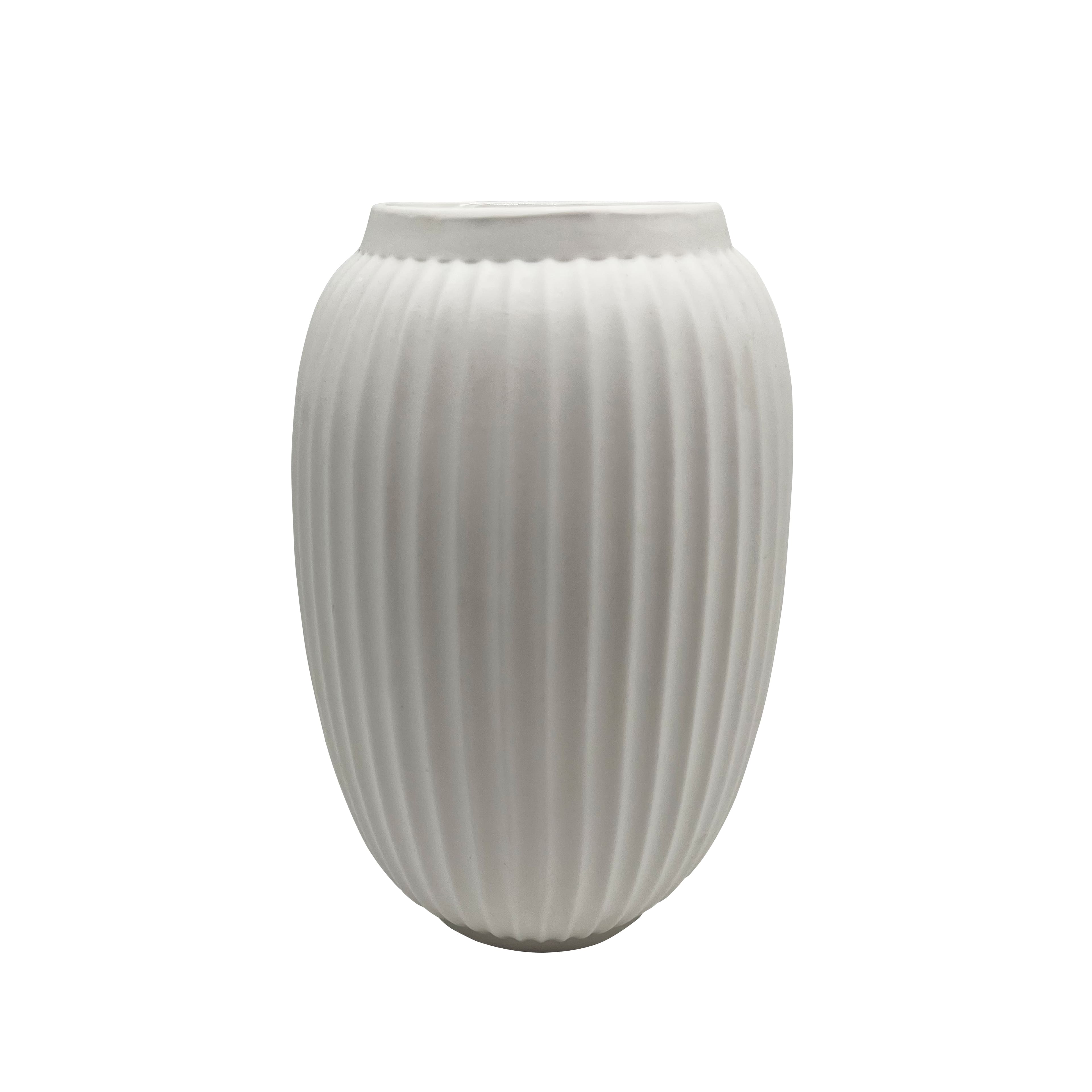 8 Pack: 9" White Geometric Fluted Ceramic Vase by Ashland®