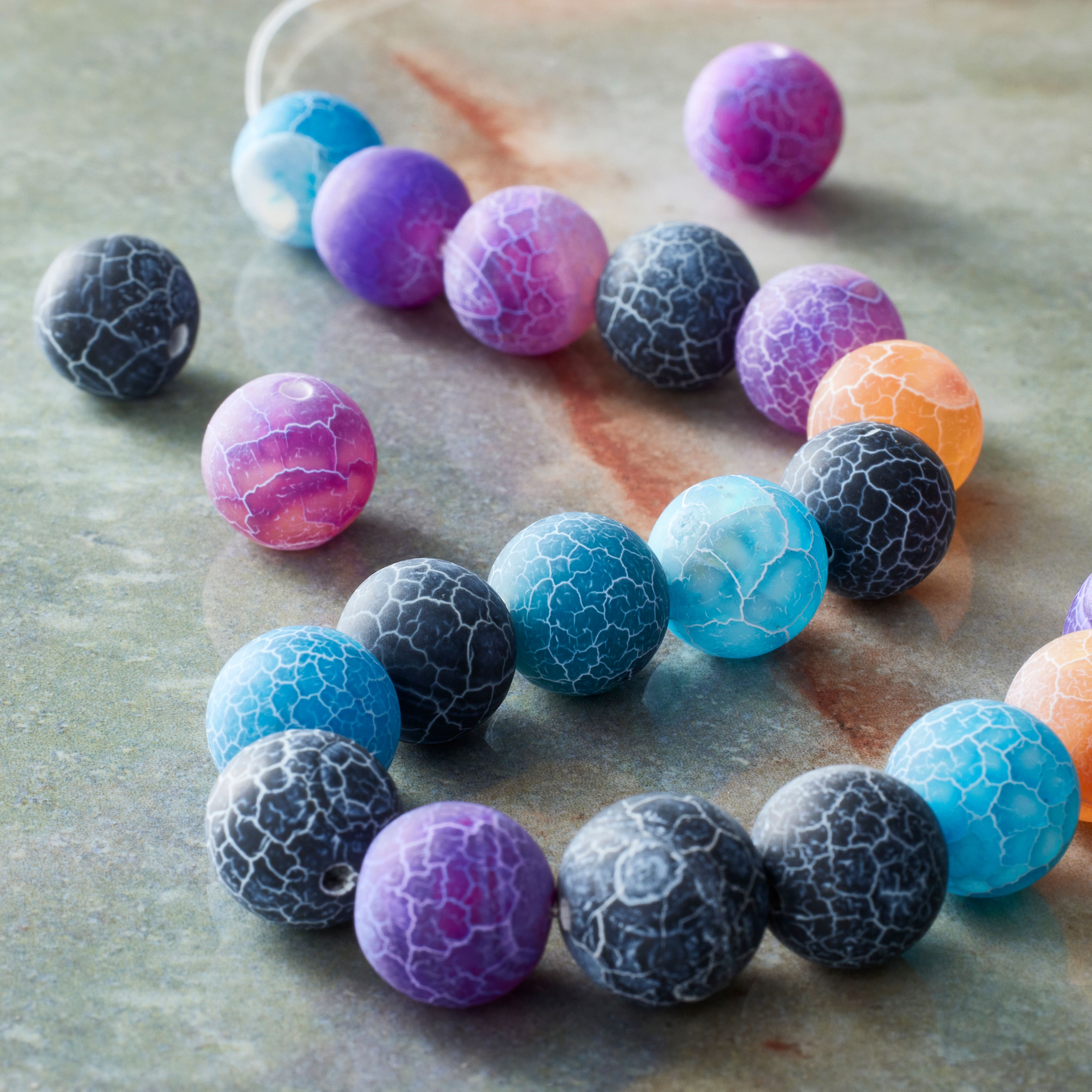 12 Pack: Multicolor Crackled Agate Round Beads, 10mm by Bead Landing™
