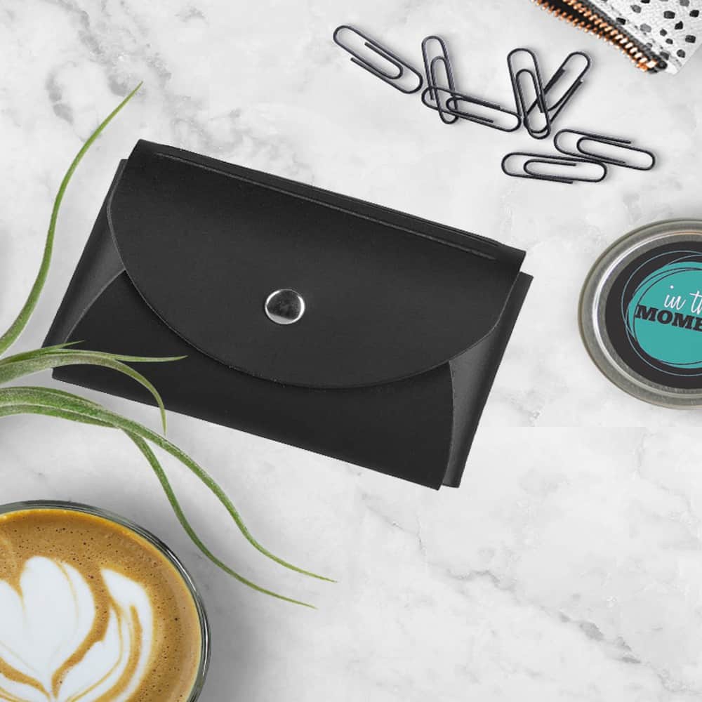 JAM Paper Italian Leather Business Card Holder Case with Round Flap