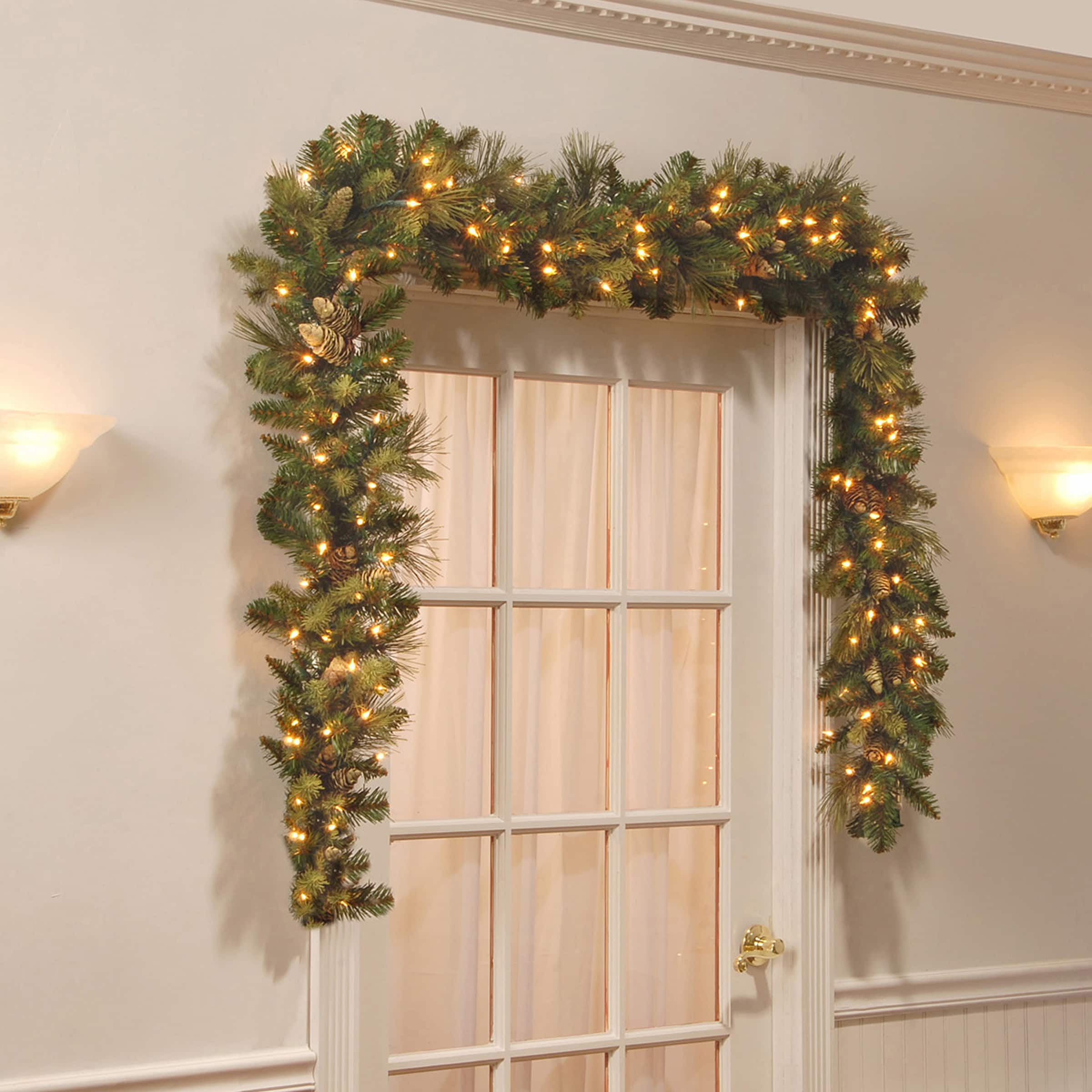 9' x 10" Pre-lit Carolina Pine Artificial Christmas Garland with Flocked Cones & 100 Battery Operated LED Lights