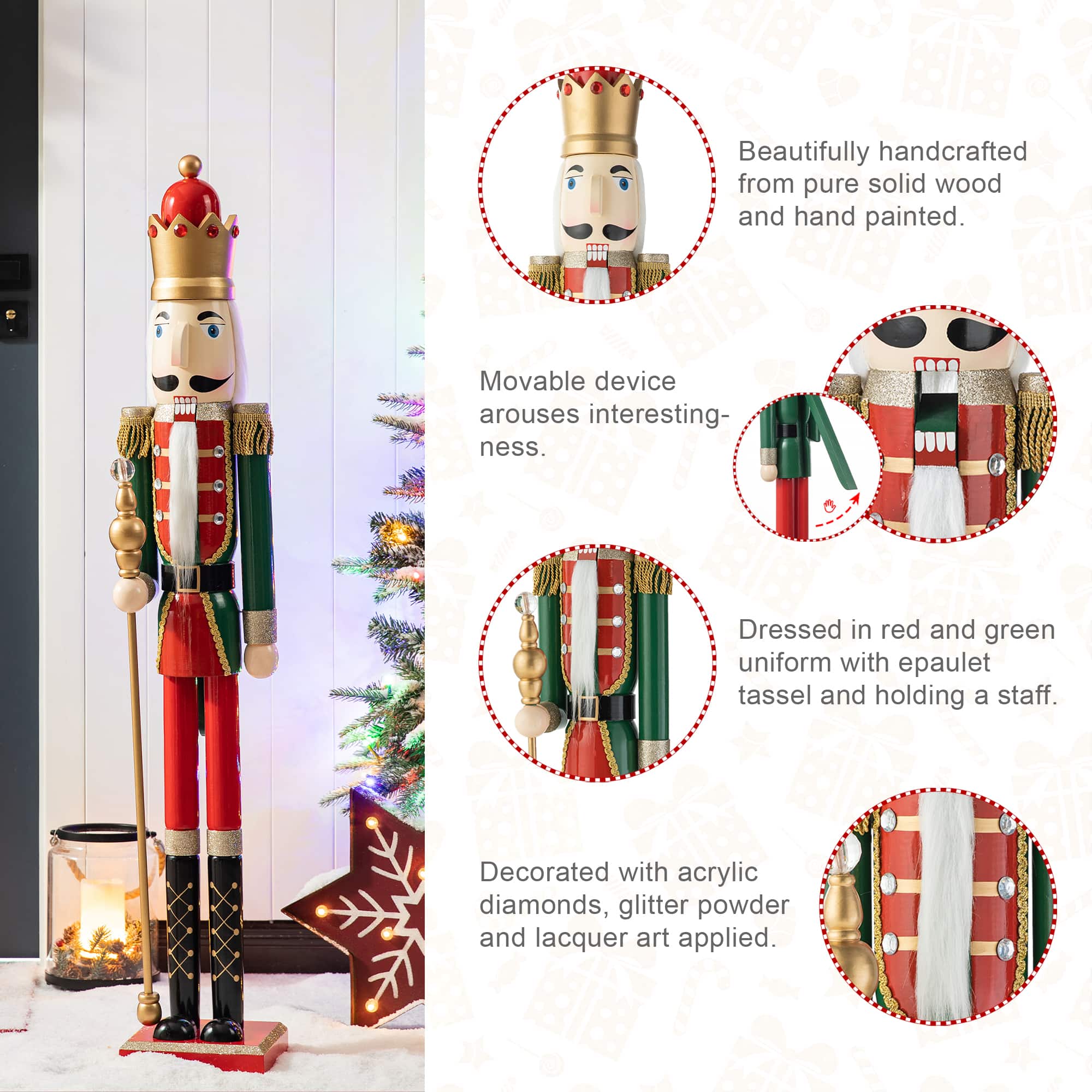 Glitzhome&#xAE; 42&#x22; Wooden Christmas King Nutcracker