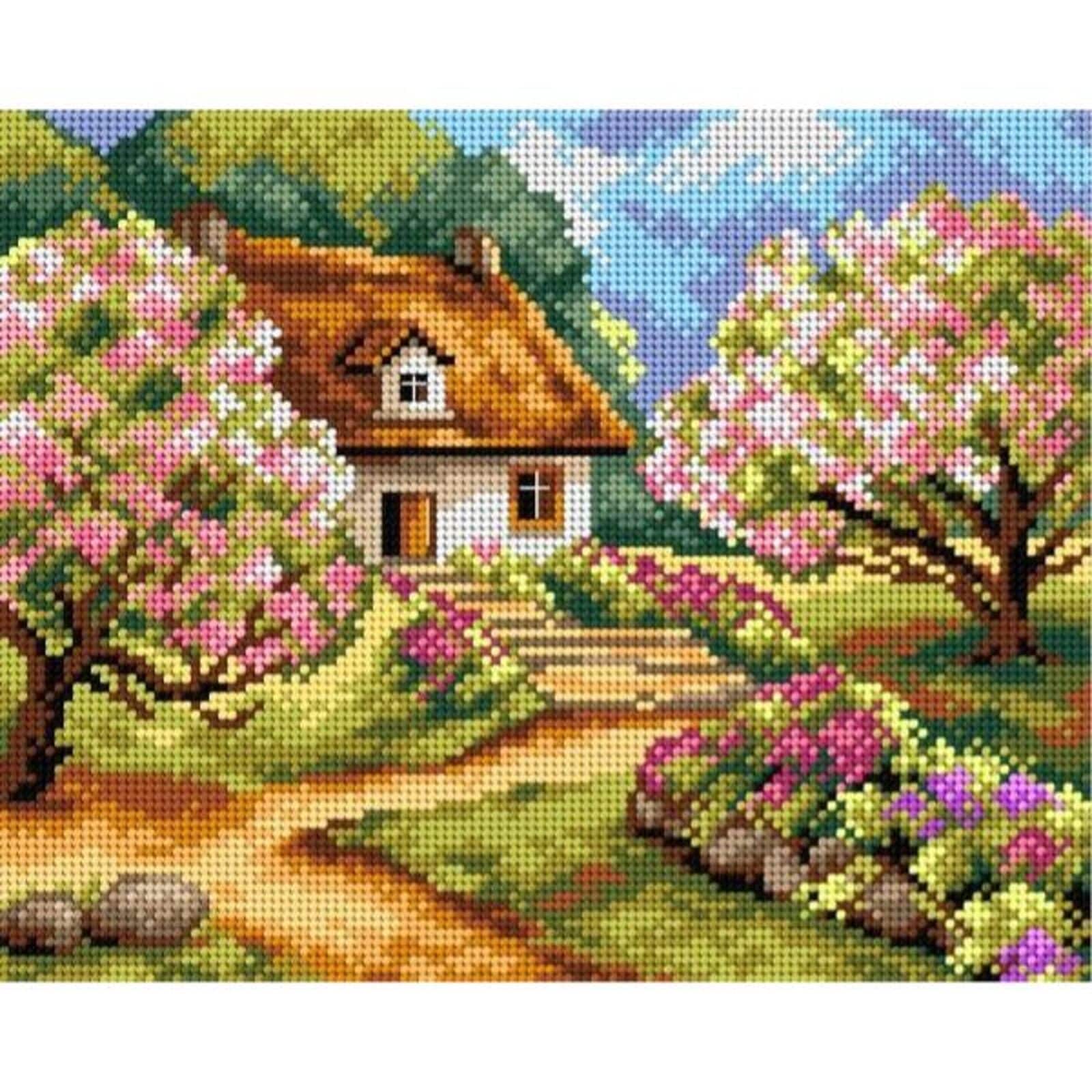 Orchidea Needlepoint Canvas For Halfstitch Without Yarn Spring Road - Printed Tapestry Canvas