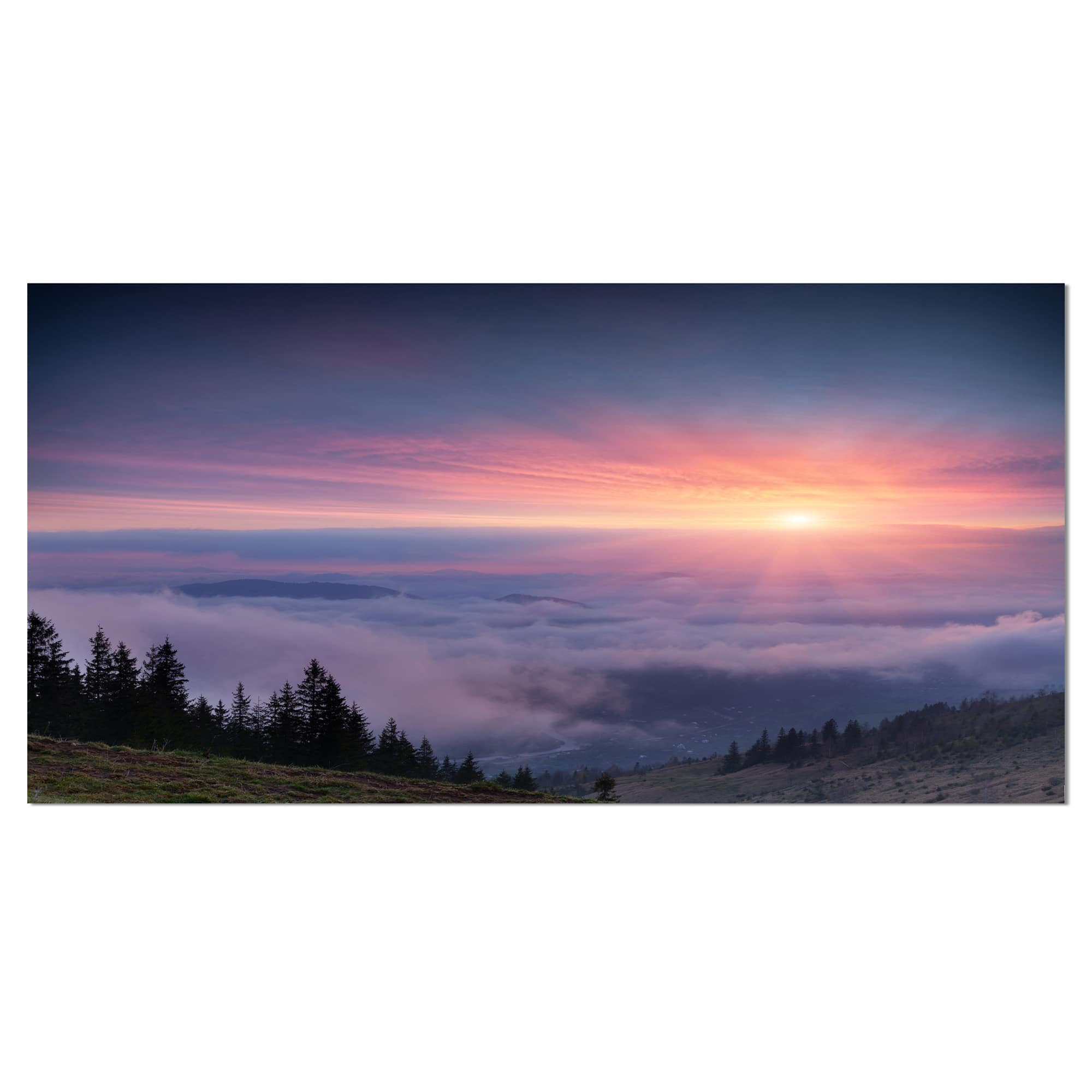Designart - Sunrise in Purple Sky Over Mountains - Landscape Photography Canvas Print
