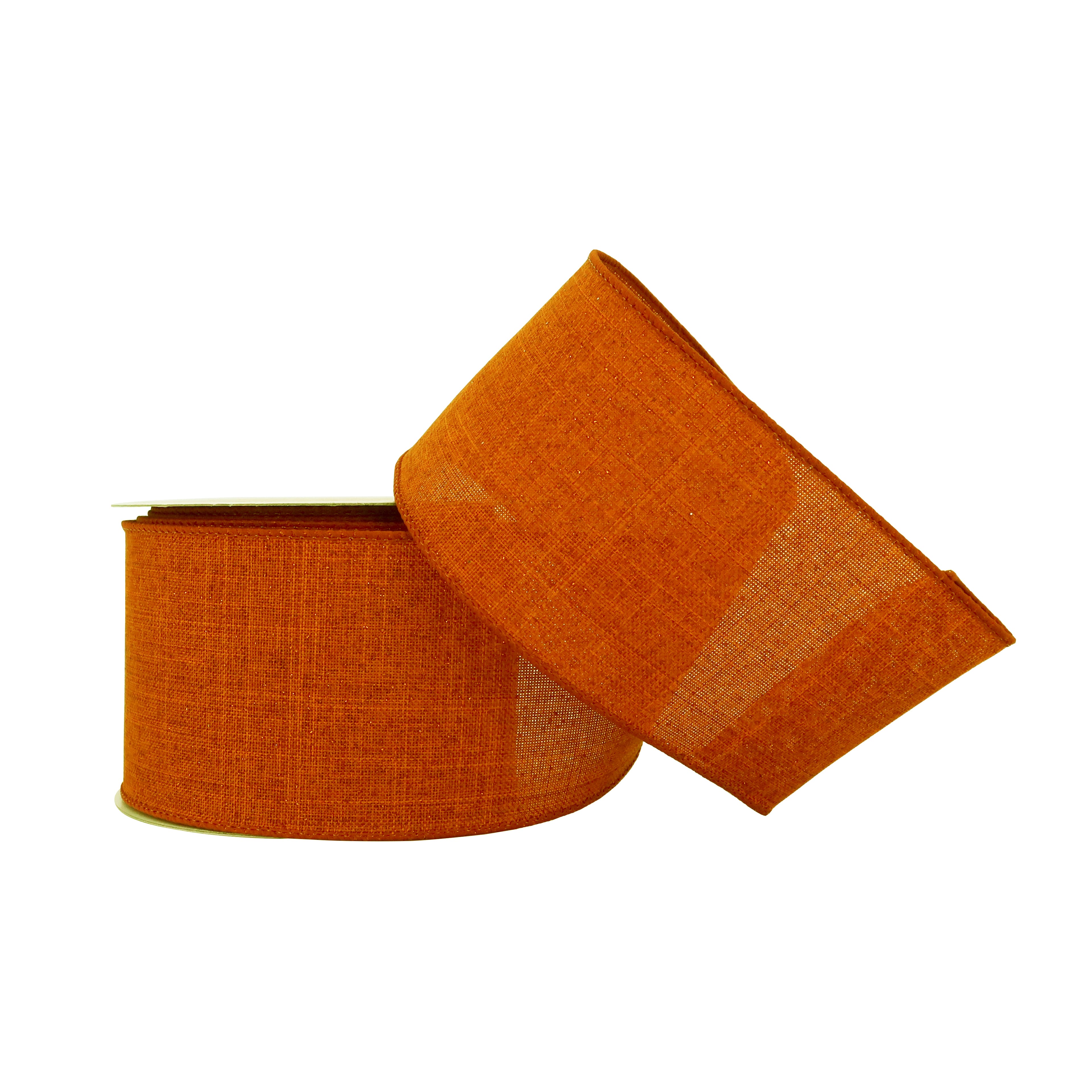 2.5&#x22; x 20ft. Orange Glitter Wired Faux Linen Ribbon by Celebrate It&#xAE; Fall