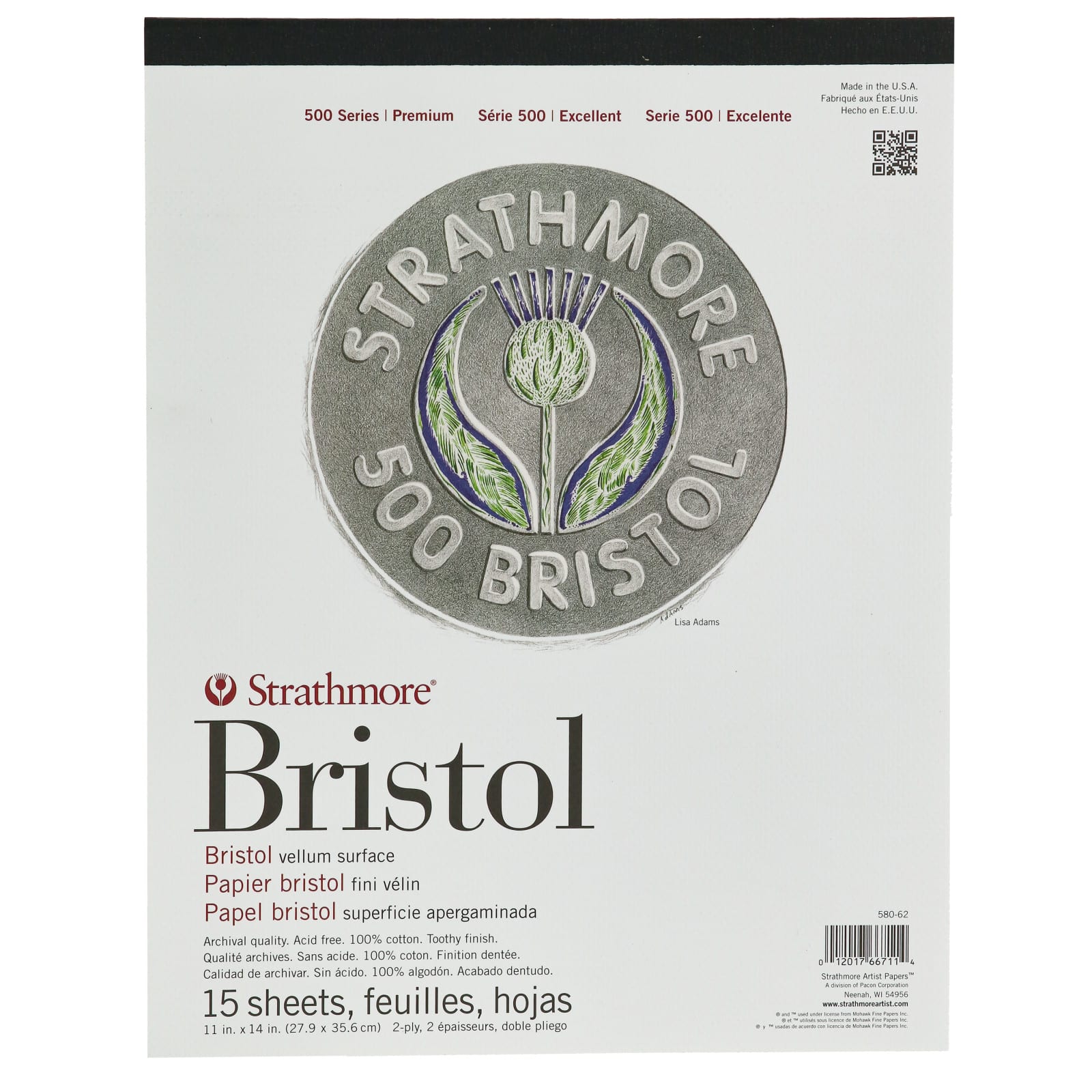 Strathmore&#xAE; 500 Series Bristol Vellum Paper Pad, 11&#x22; x 14&#x22;