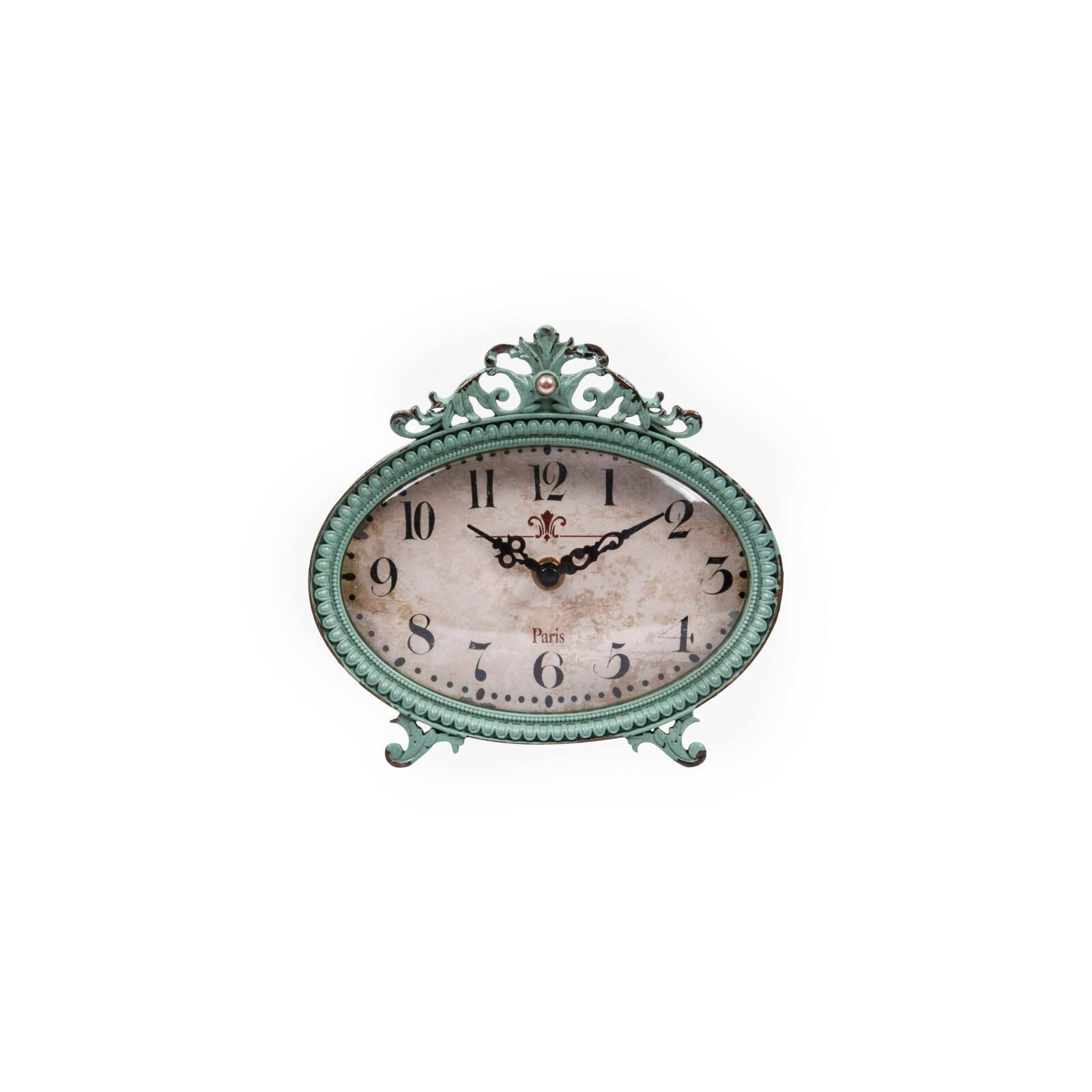 6.5&#x22; Green Antiqued Pewter Mantel Clock