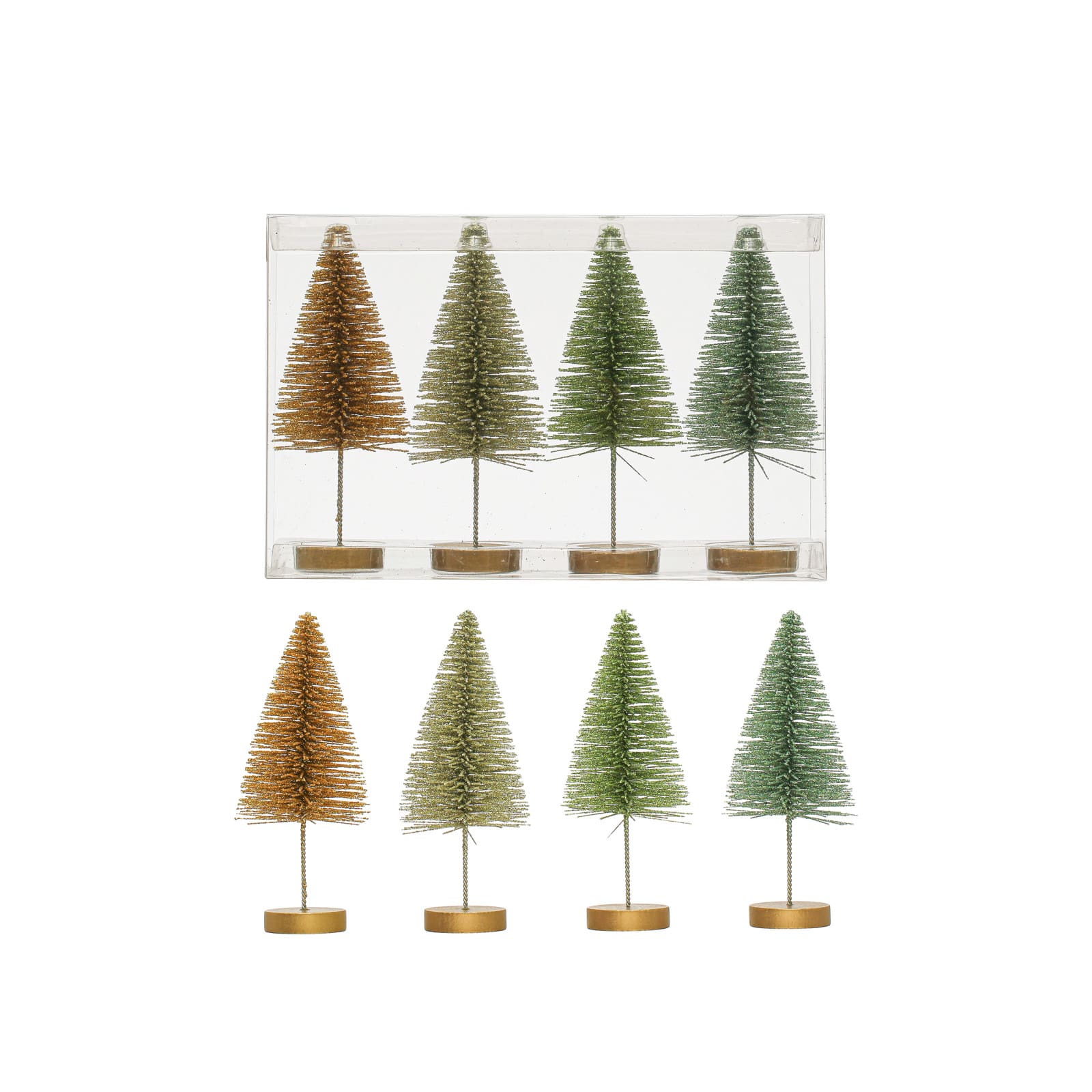 Hello Honey® 6" Metallic Plastic Bottle Brush Tree Set with Wood Bases