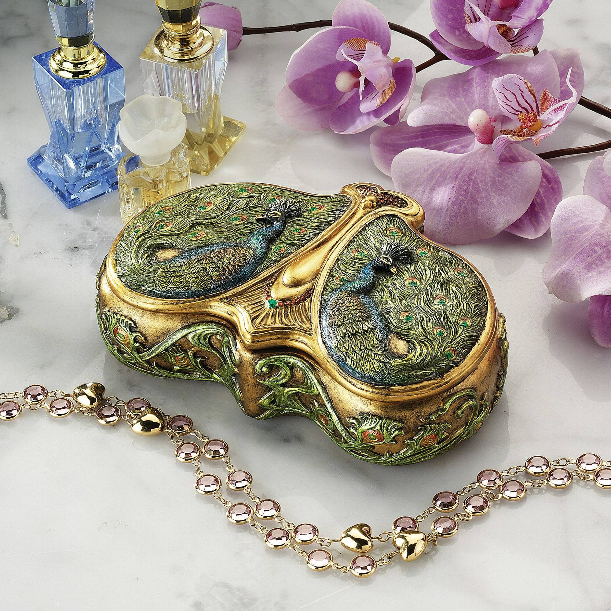 Design Toscano 4&#x22; Art Nouveau Twin Peacock Jewel Box