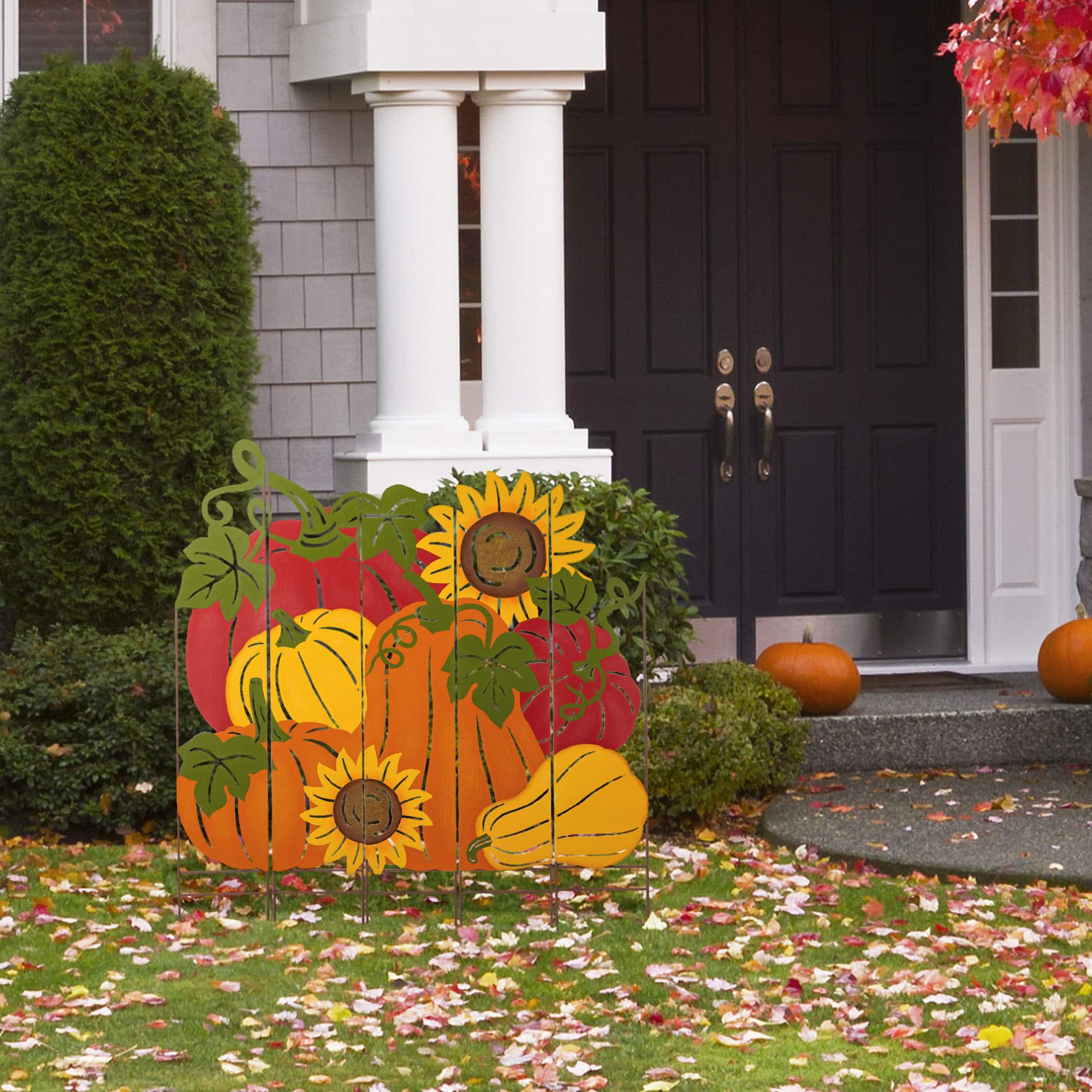 Glitzhome&#xAE; 41.75&#x22; Fall Metal Pumpkin Patch Combo Yard Stake