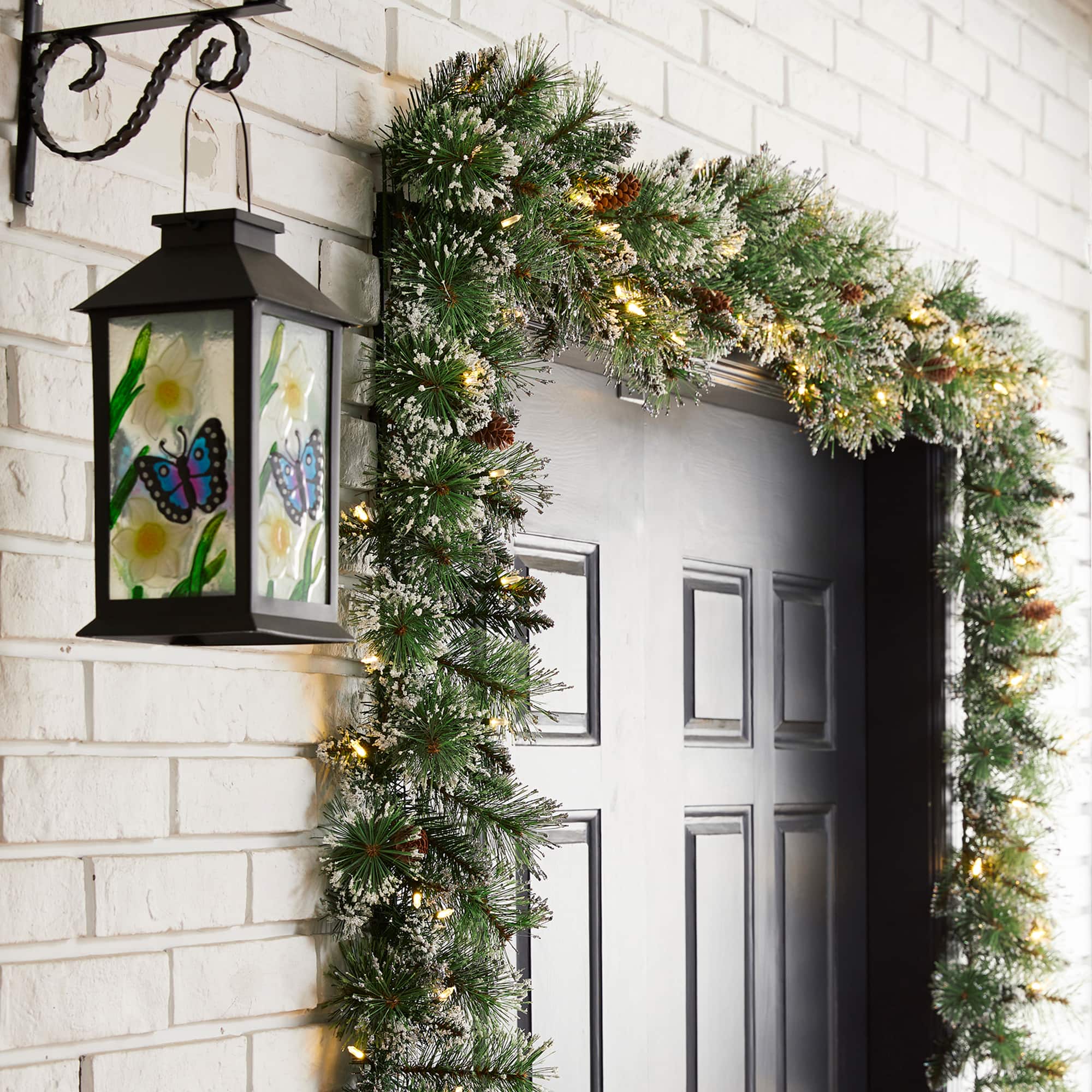 Glitzhome® 9ft. Pre-Lit Frosted Greenery Pinecones Christmas Garlands with Timers, 2ct.