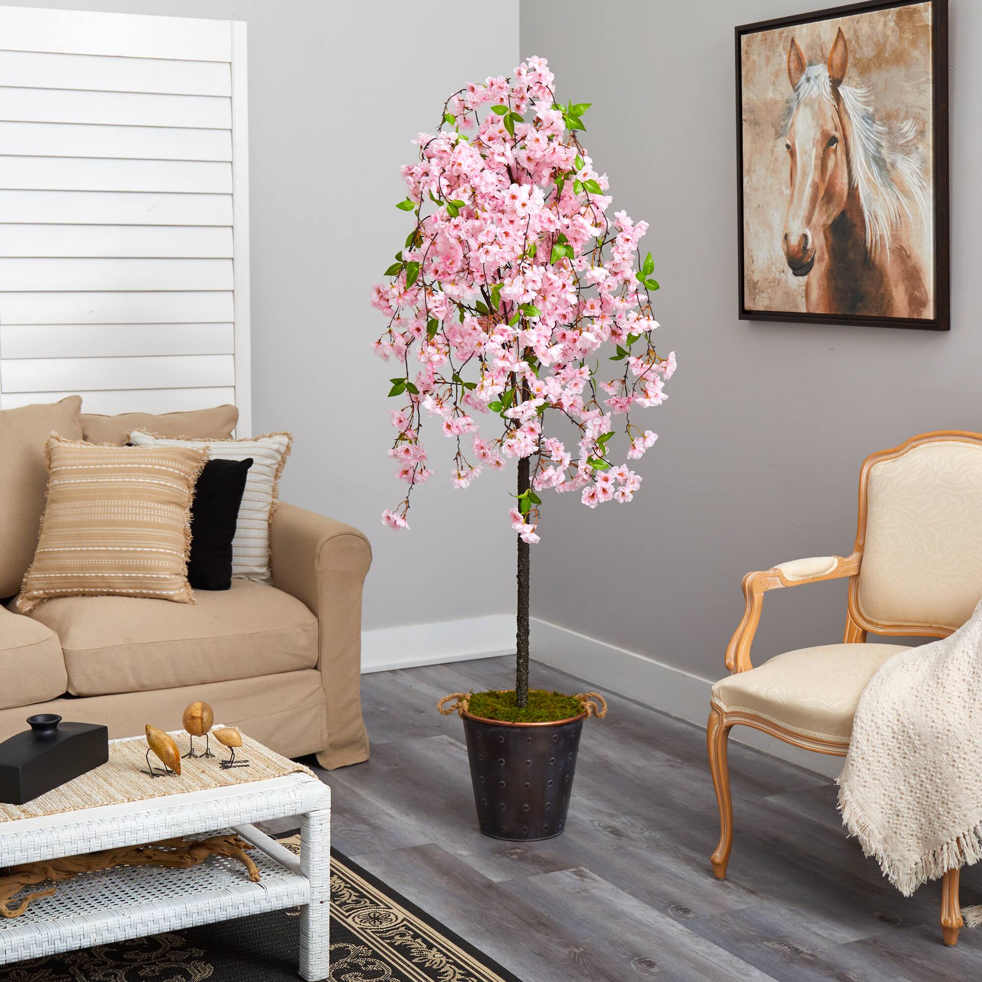6ft. Cherry Blossom Artificial Tree in Decorative Metal Pail with Rope