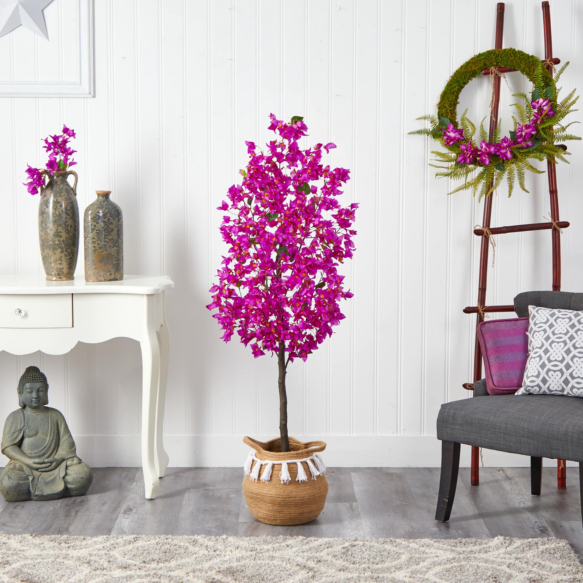 5ft. Artificial Bougainvillea Tree with Basket