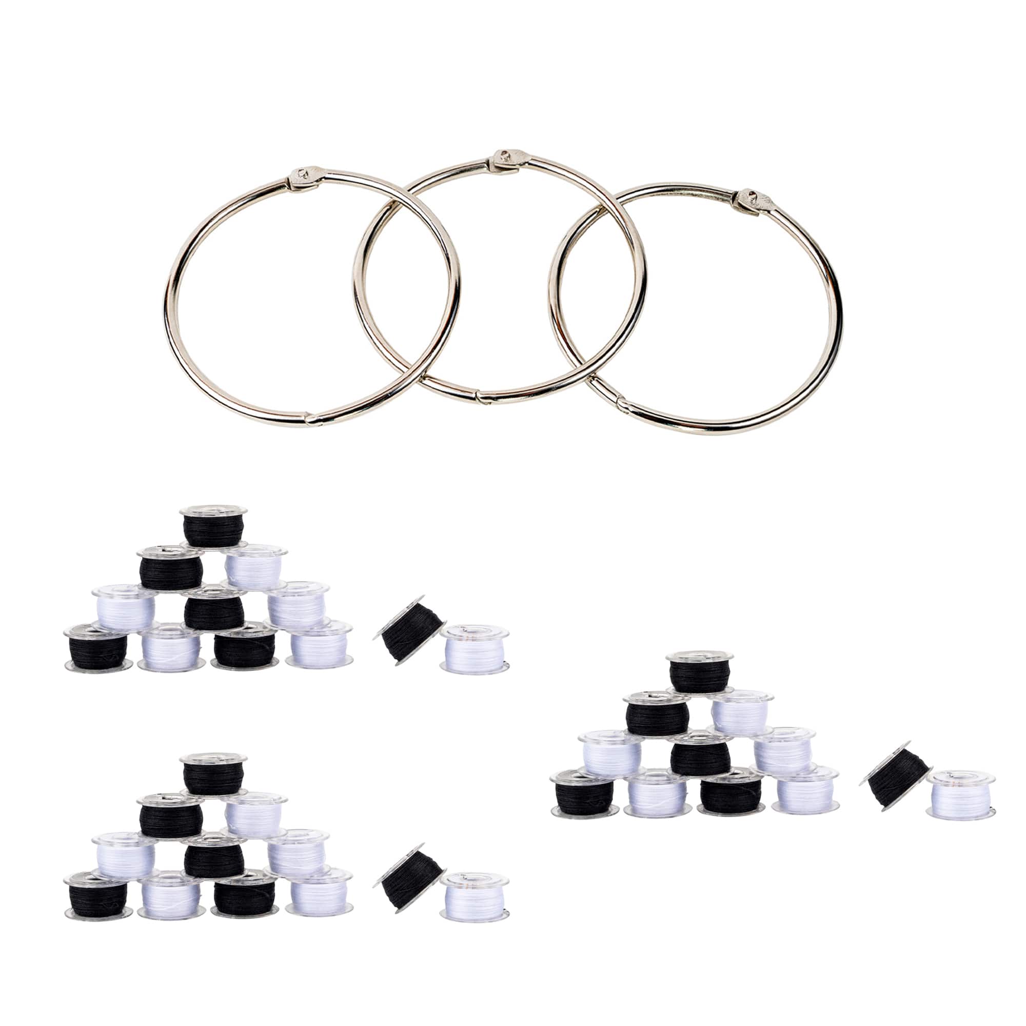SINGER® Class 15 Sewing Bobbin & Storage Rings Set, Black & White