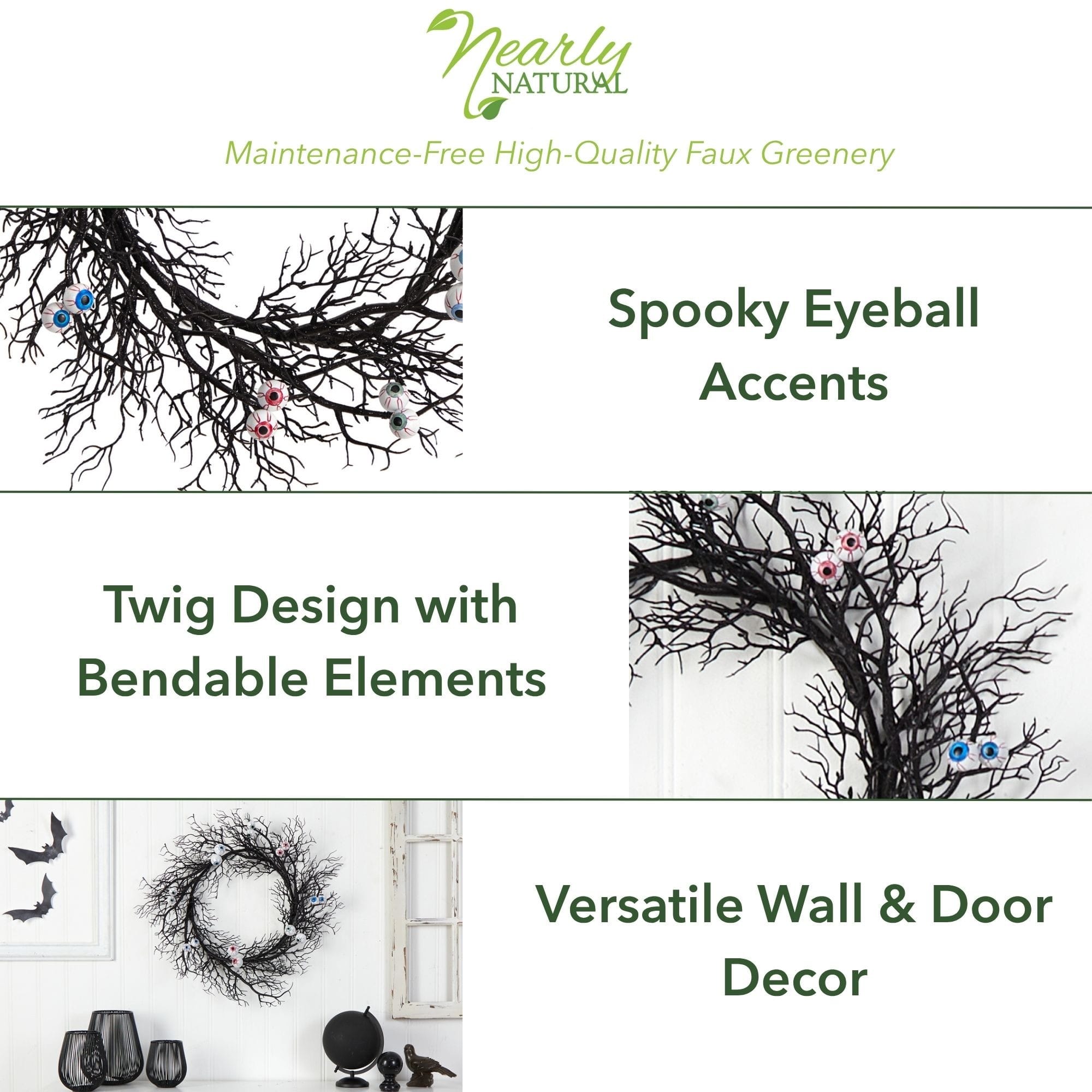 30" Halloween Gazing Eyeballs Twig Wreath