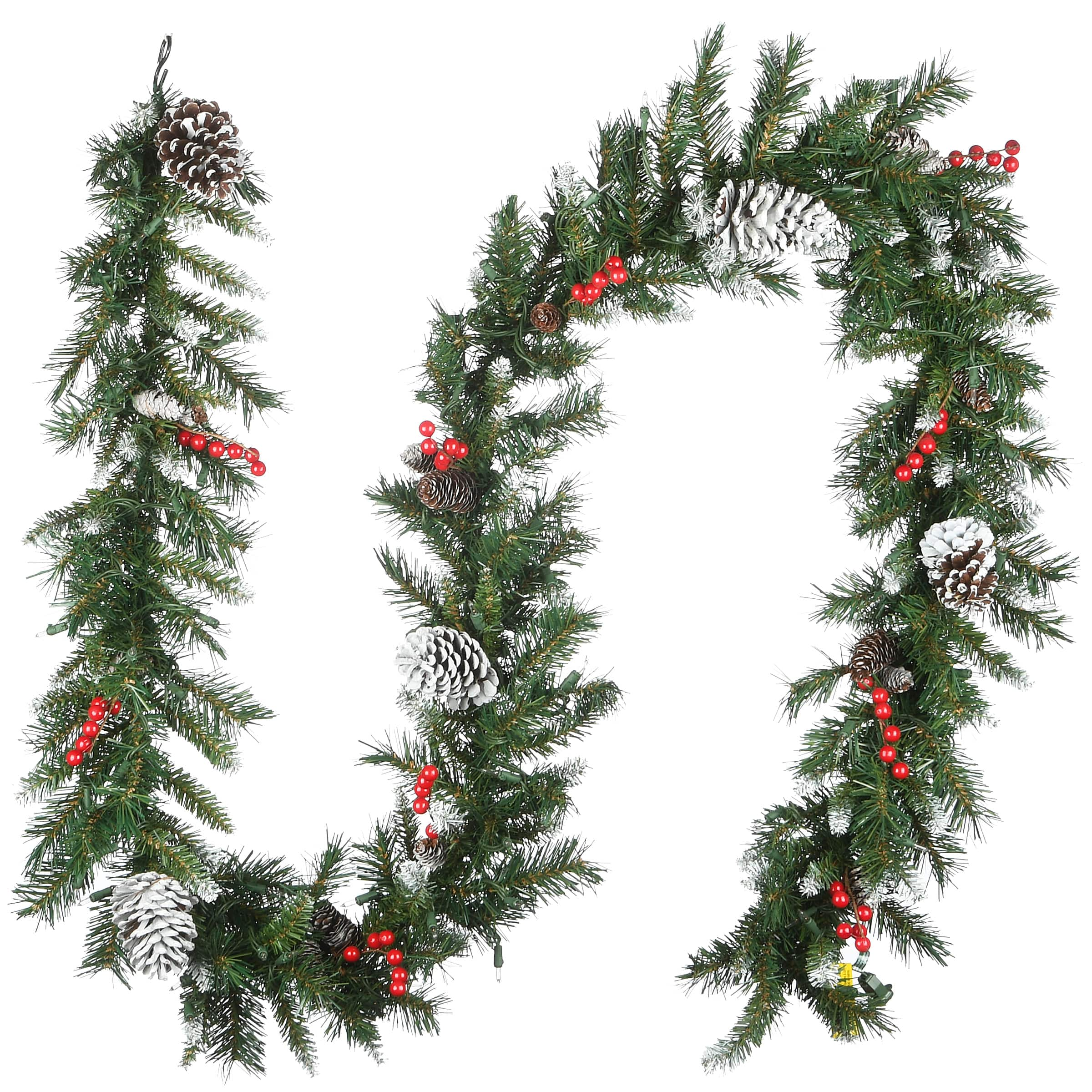 9&#x27; x 10&#x22; Pre-lit Frosted Berry Artificial Christmas Garland with 100 Clear Lights