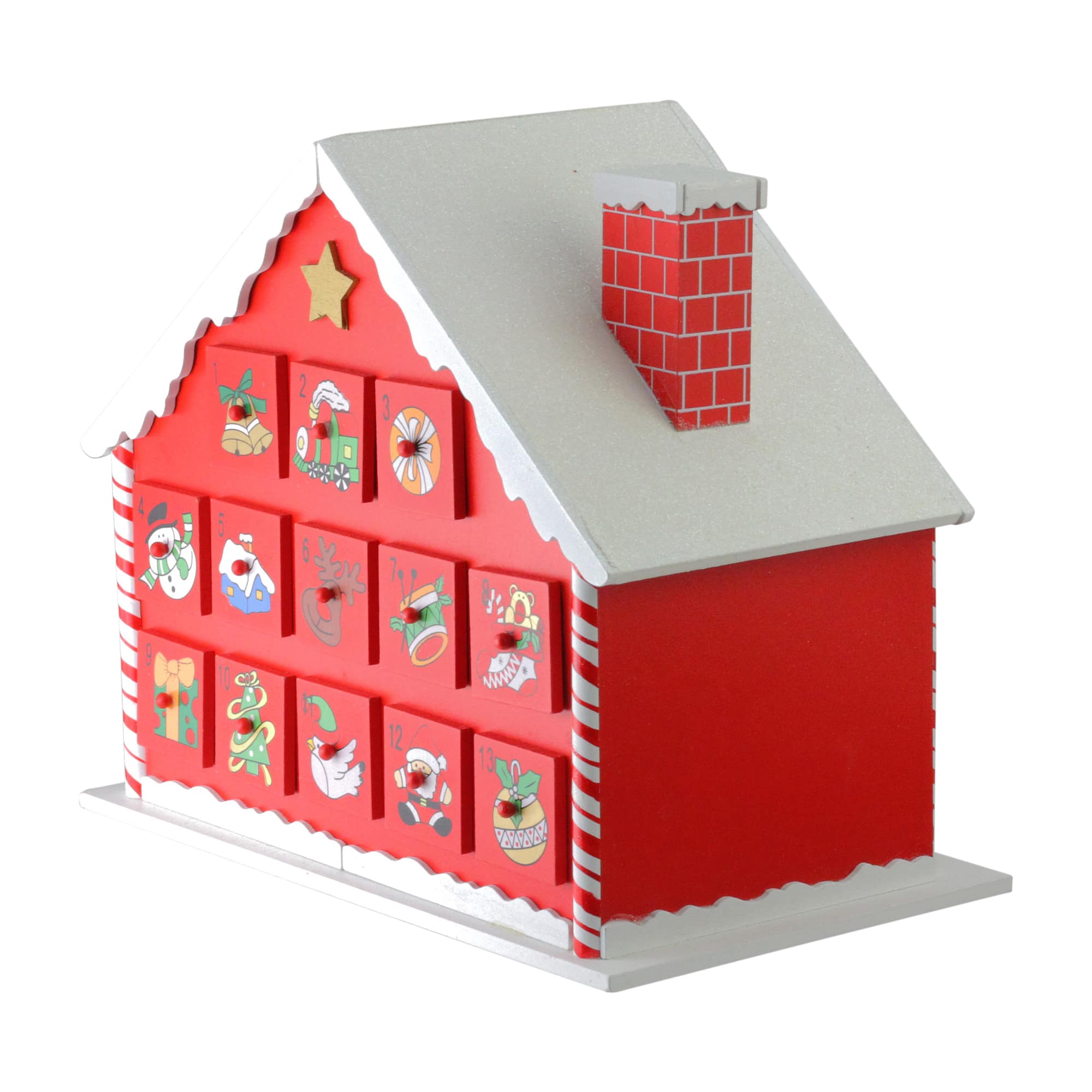10.25&#x22; Red &#x26; White Advent House with Chimney Storage Box 