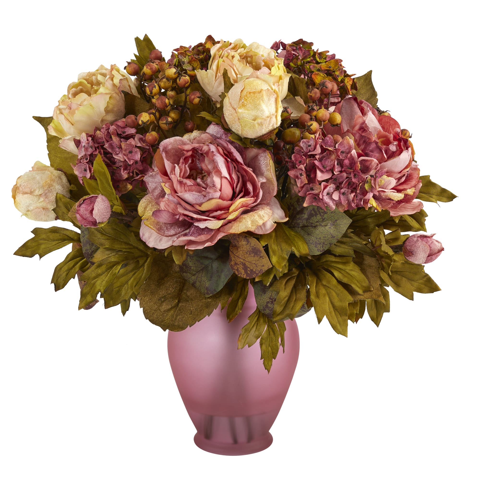16&#x22; Peony Arrangement in Rose Colored Vase