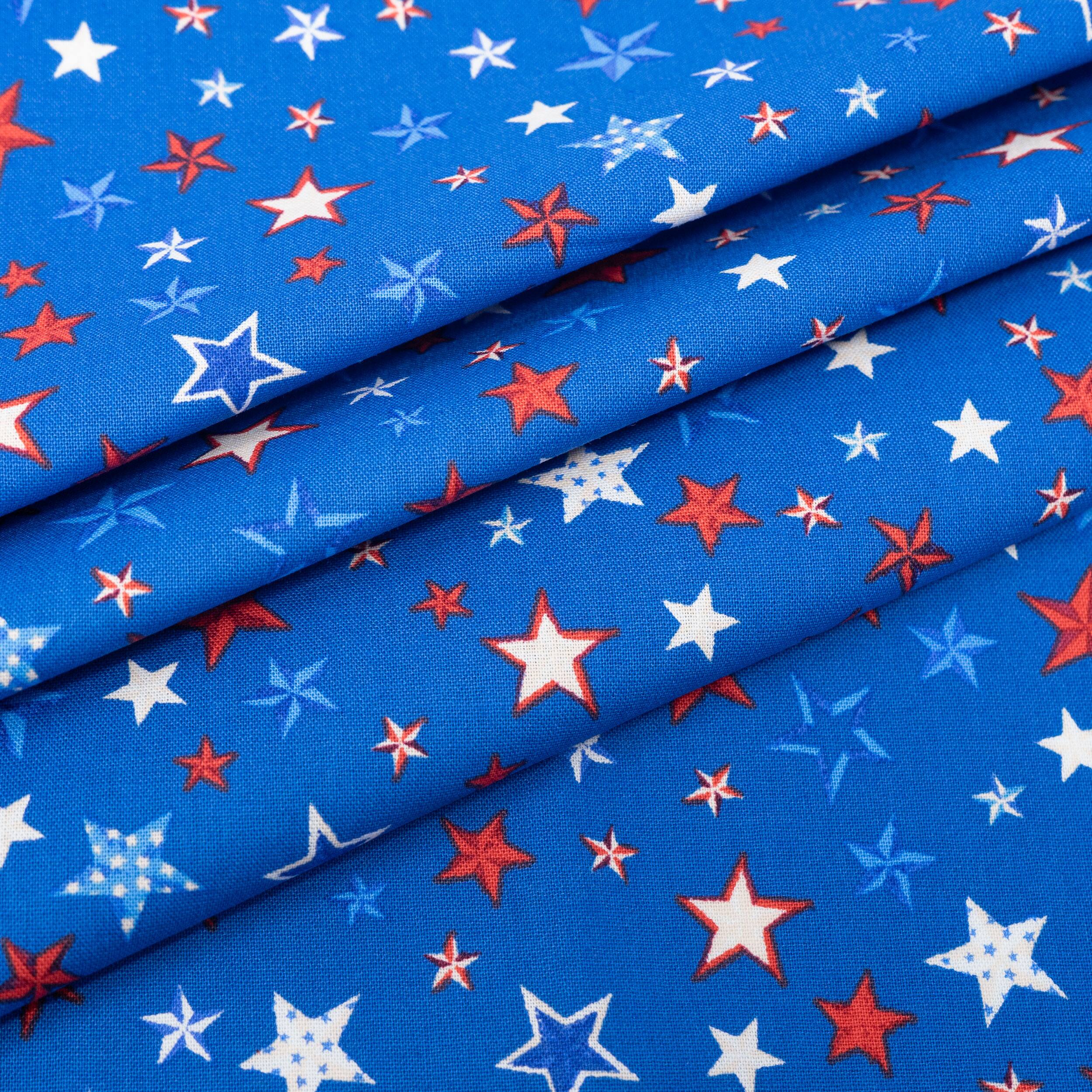 SINGER Red, White &#x26; Blue Scattered Stars Cotton Fabric