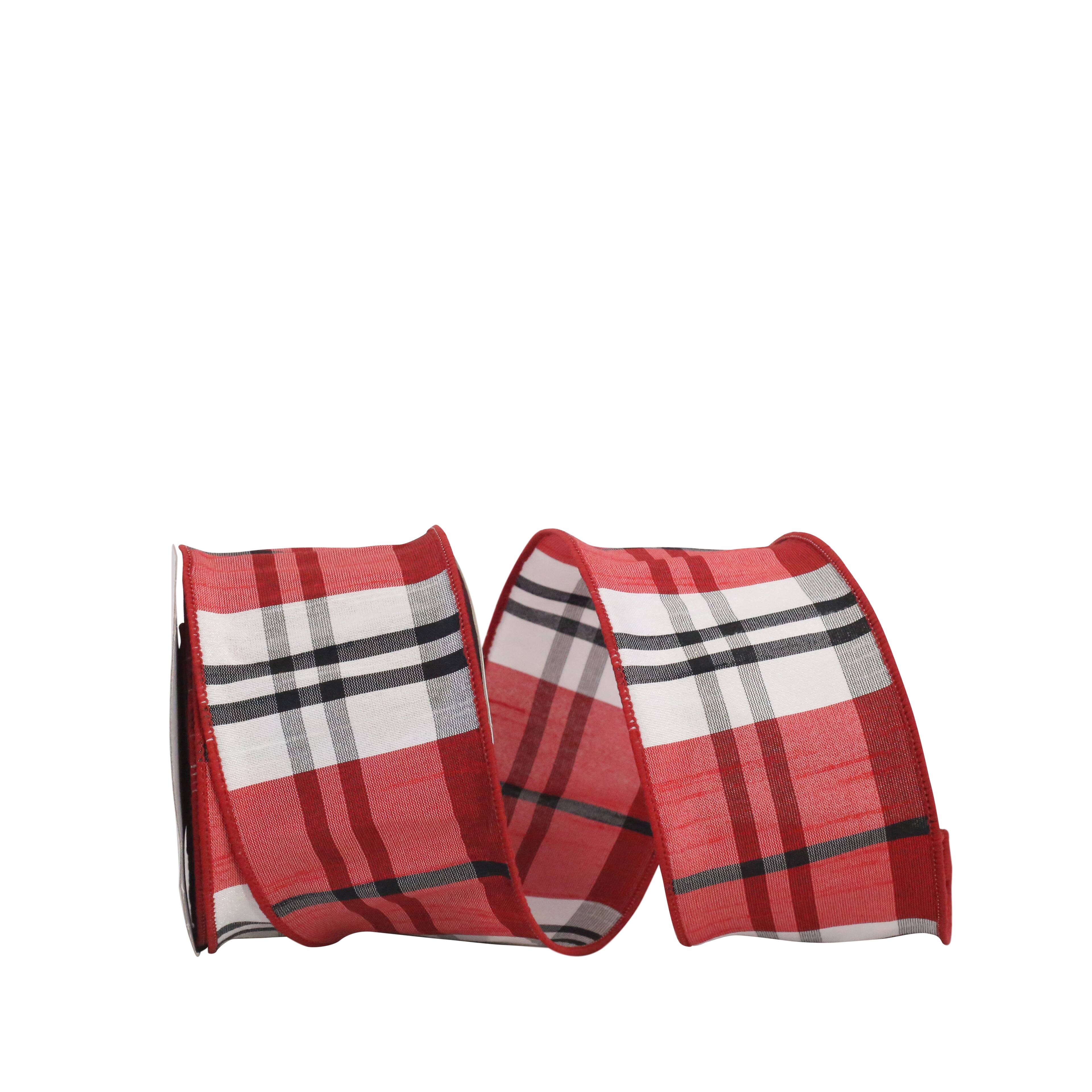 JAM Paper 2.5" x 10yd. Red & Black Burbank Plaid Wired Dupioni Ribbon