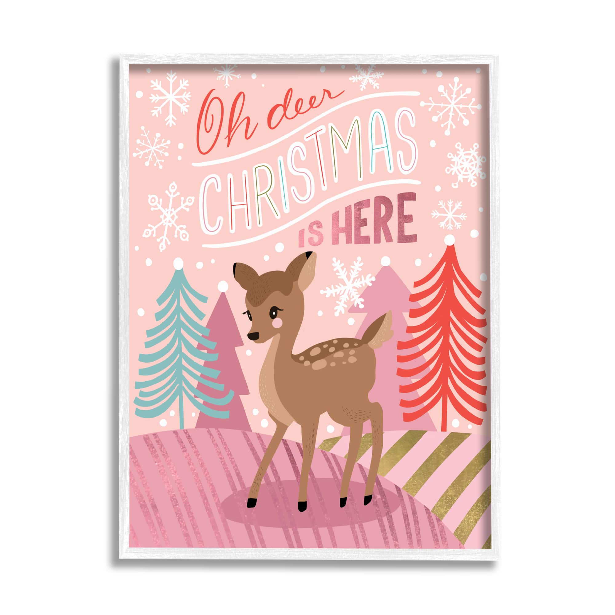 Stupell Industries Oh Deer Christmas Is Here Phrase Framed Giclee Art
