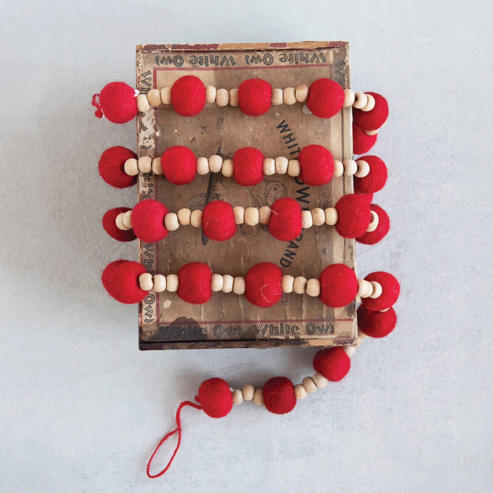 6ft. Red Wool Felt Balls &#x26; Wood Beads Garland