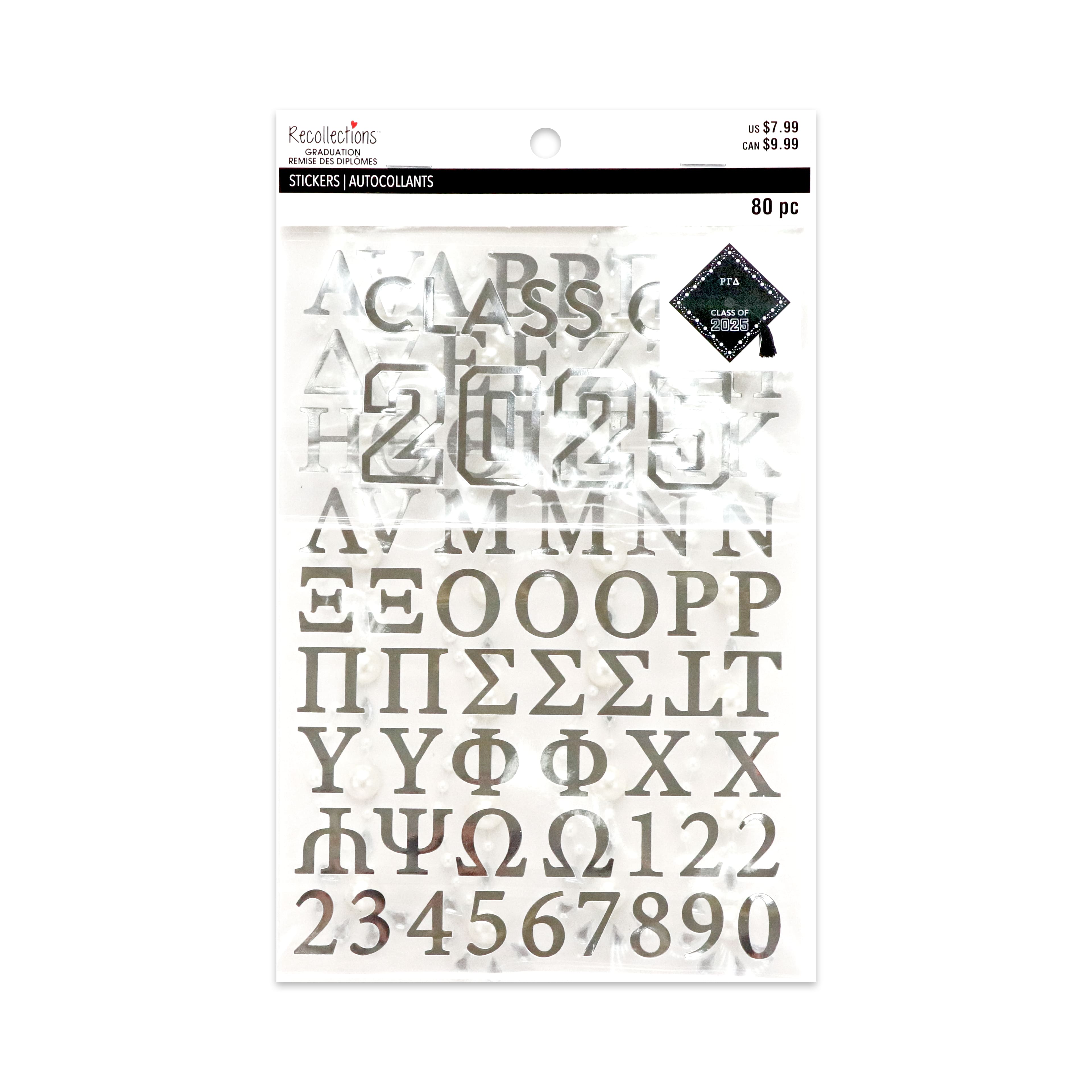 Silver Greek Letters & Bling Graduation Cap Stickers by Recollections™