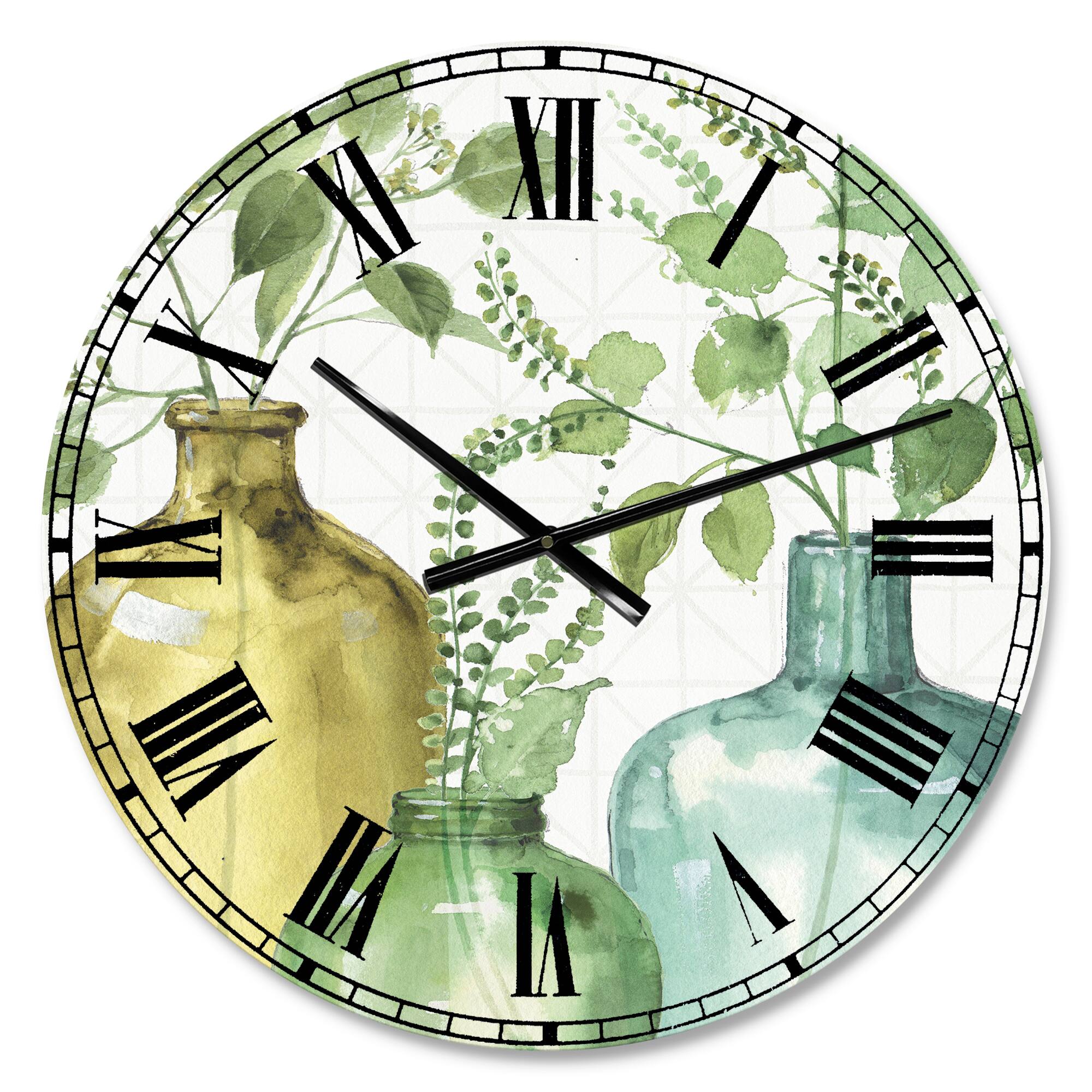 Designart Mixed Botanical Green Leaves IX Farmhouse Wall Clock