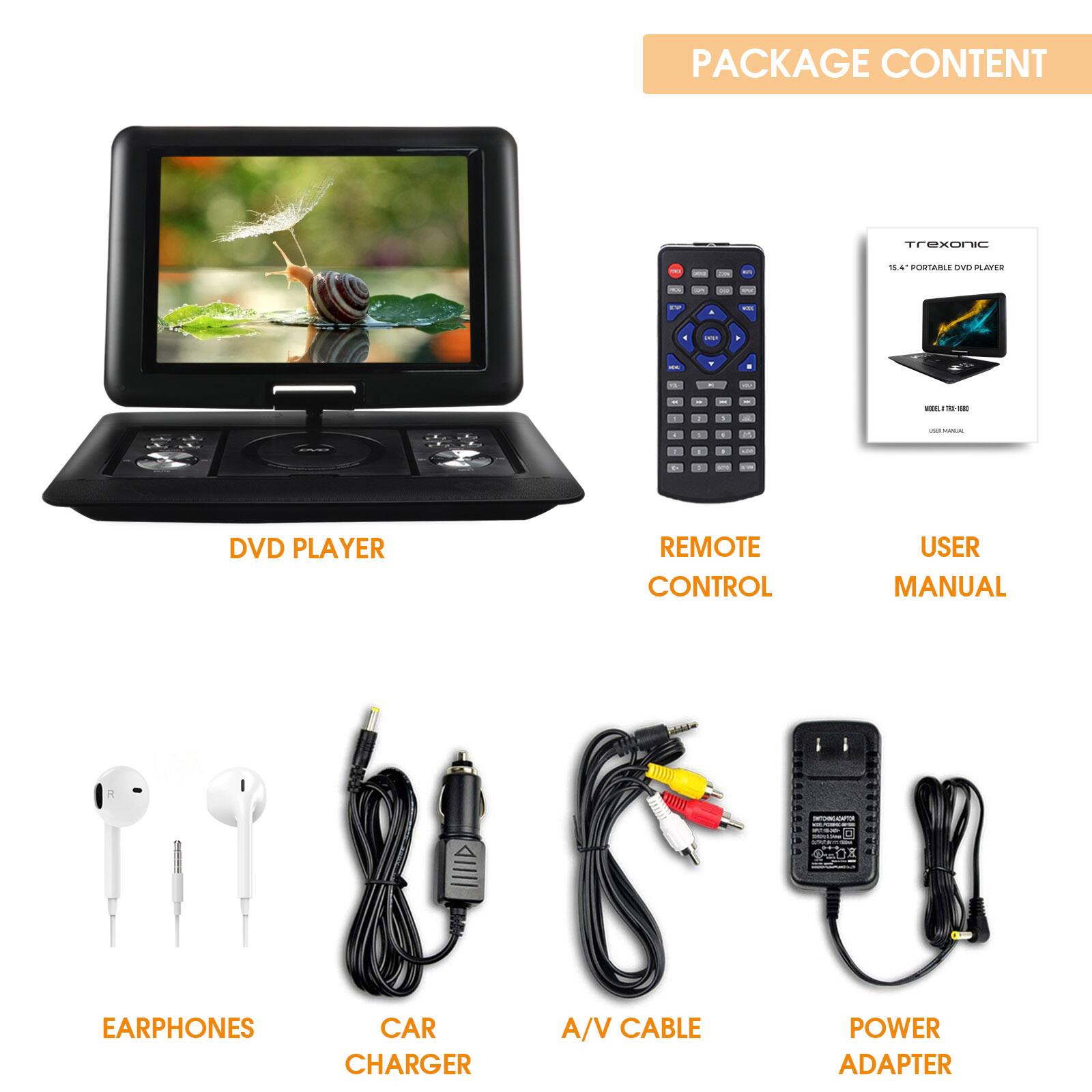 Trexonic 15.4&#x22; Portable DVD Player with Swivel LCD Screen