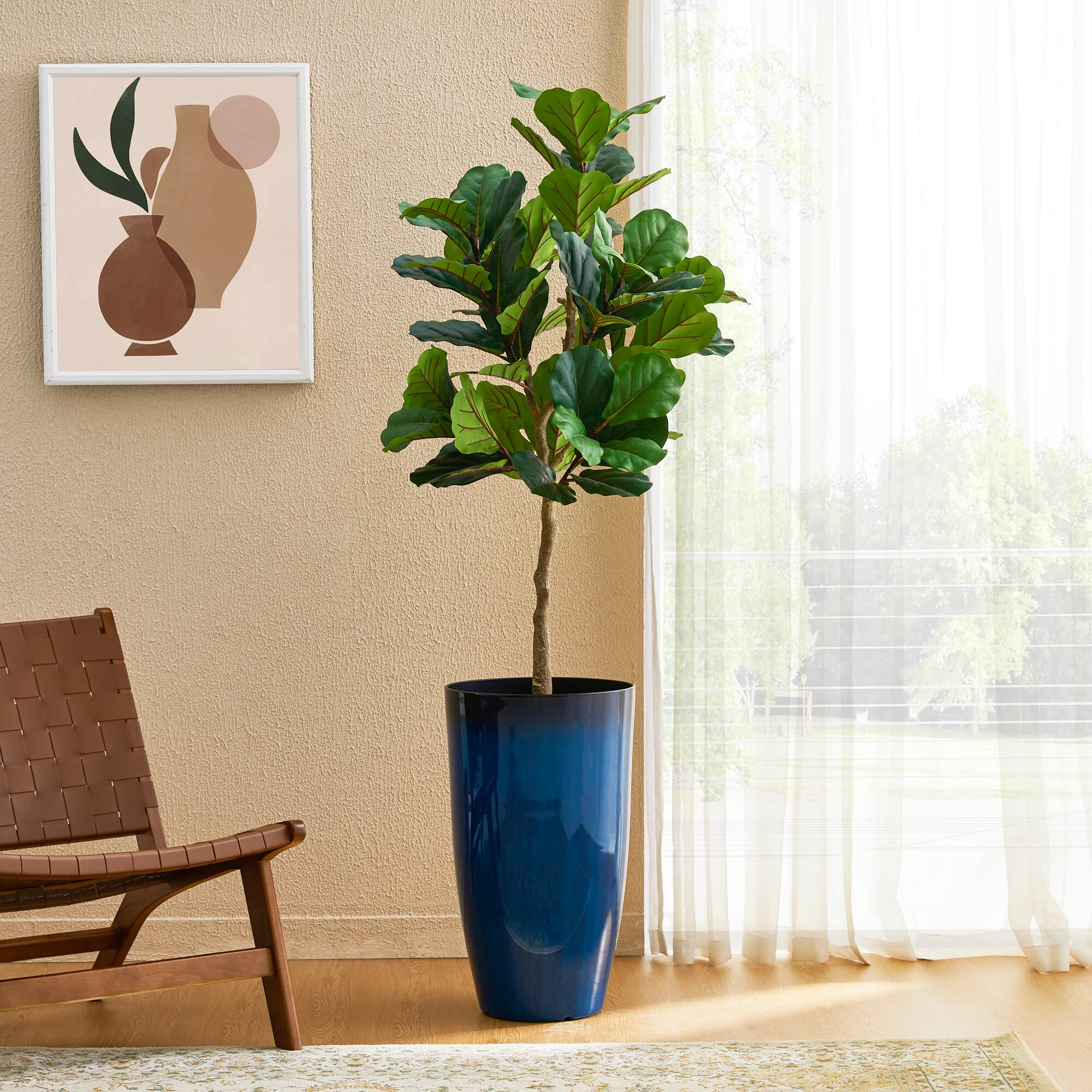 Glitzhome® 23.5" Gradient Cobalt Blue Faux Ceramic Tall Plastic Planters, 2ct.