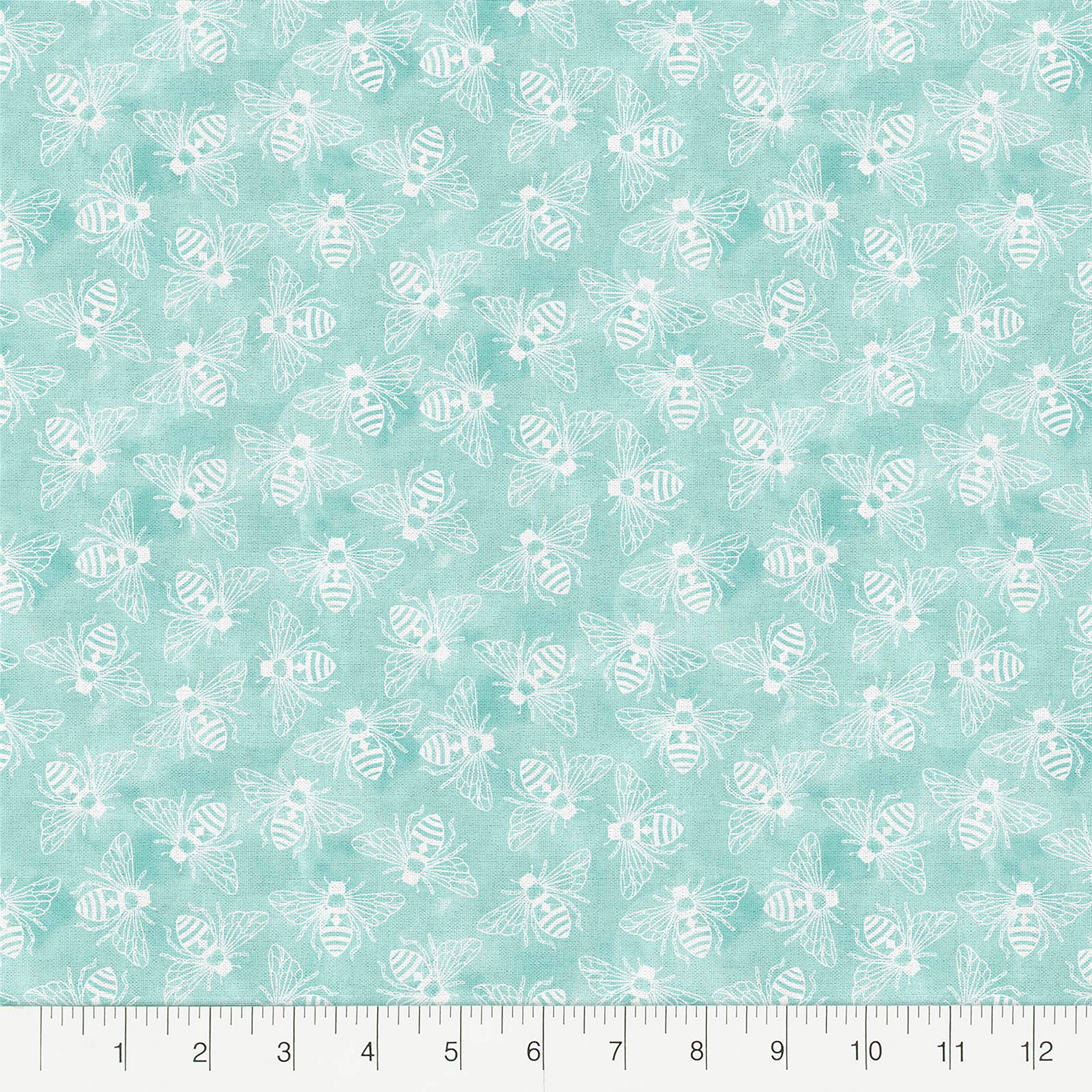 Fabric Editions Turquoise Buzzing Bees Cotton Fabric