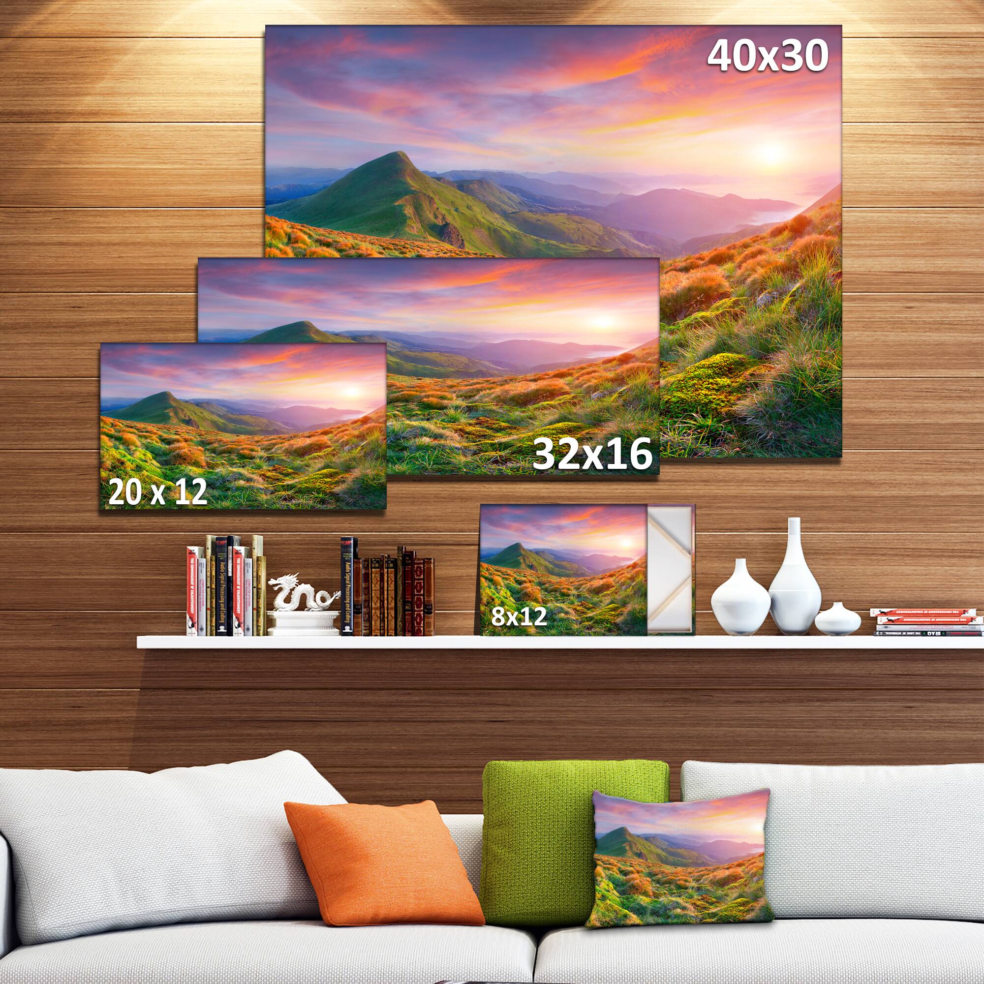 Designart - Pretty Colorful Sunset in Mountains - Landscape Photography Canvas Print