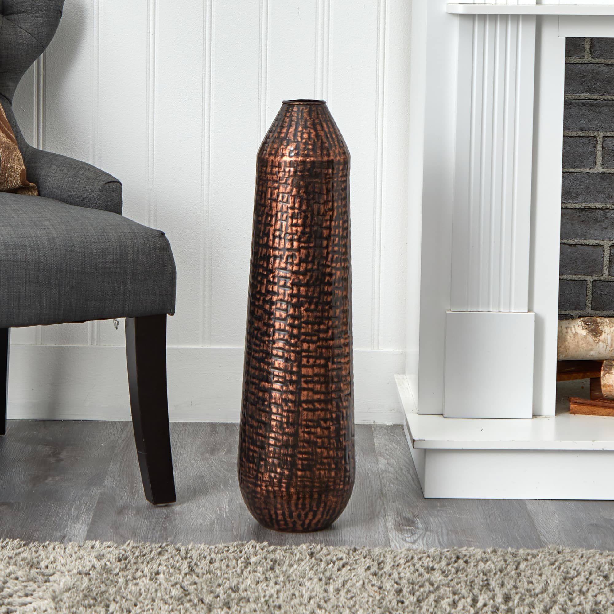 26&#x22; Embossed Metal Tower Vase