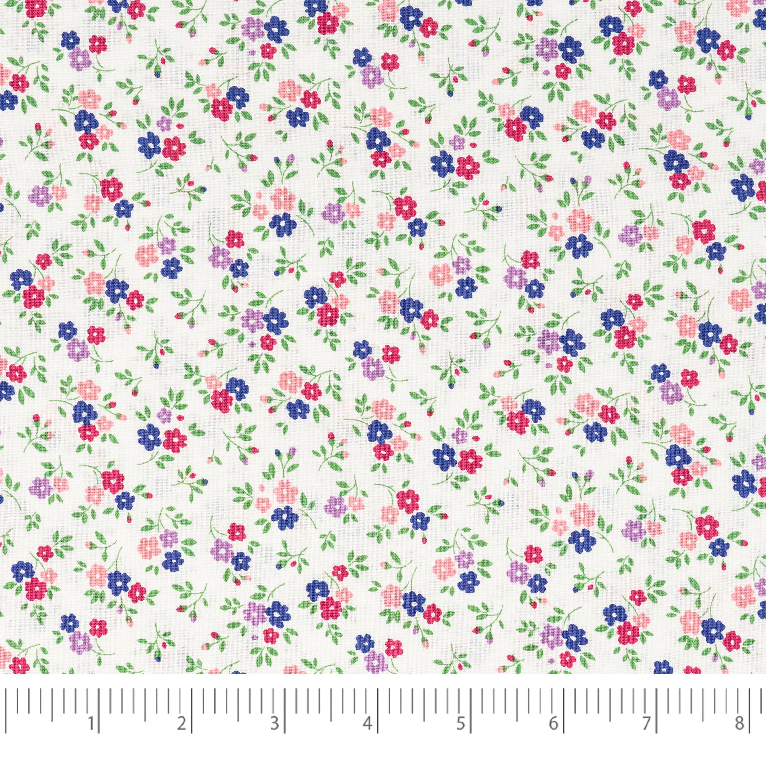 SINGER Purple & Pink Flower on White Cotton Fabric