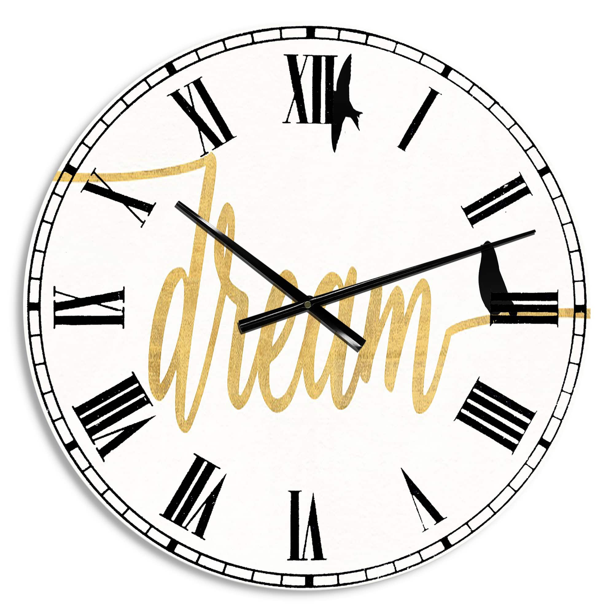 Designart 'Family Of Birds On Gold Words Ii Traditional Wall Clock