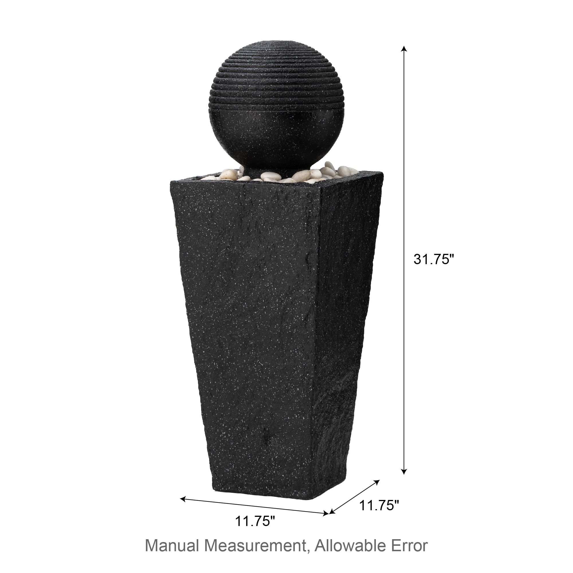 Glitzhome® Modern LED Black Geometric Pedestal & Sphere Outdoor Floor Fountain