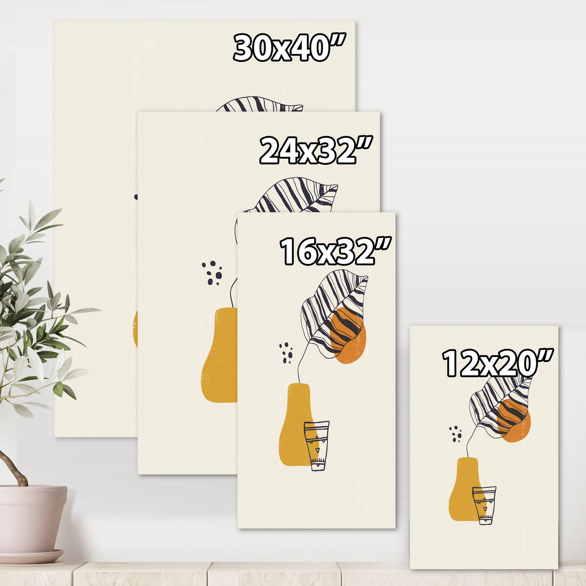 Designart - Botanical Minimalist Leaf With Abstract Shapes III - Modern Canvas Wall Art Print