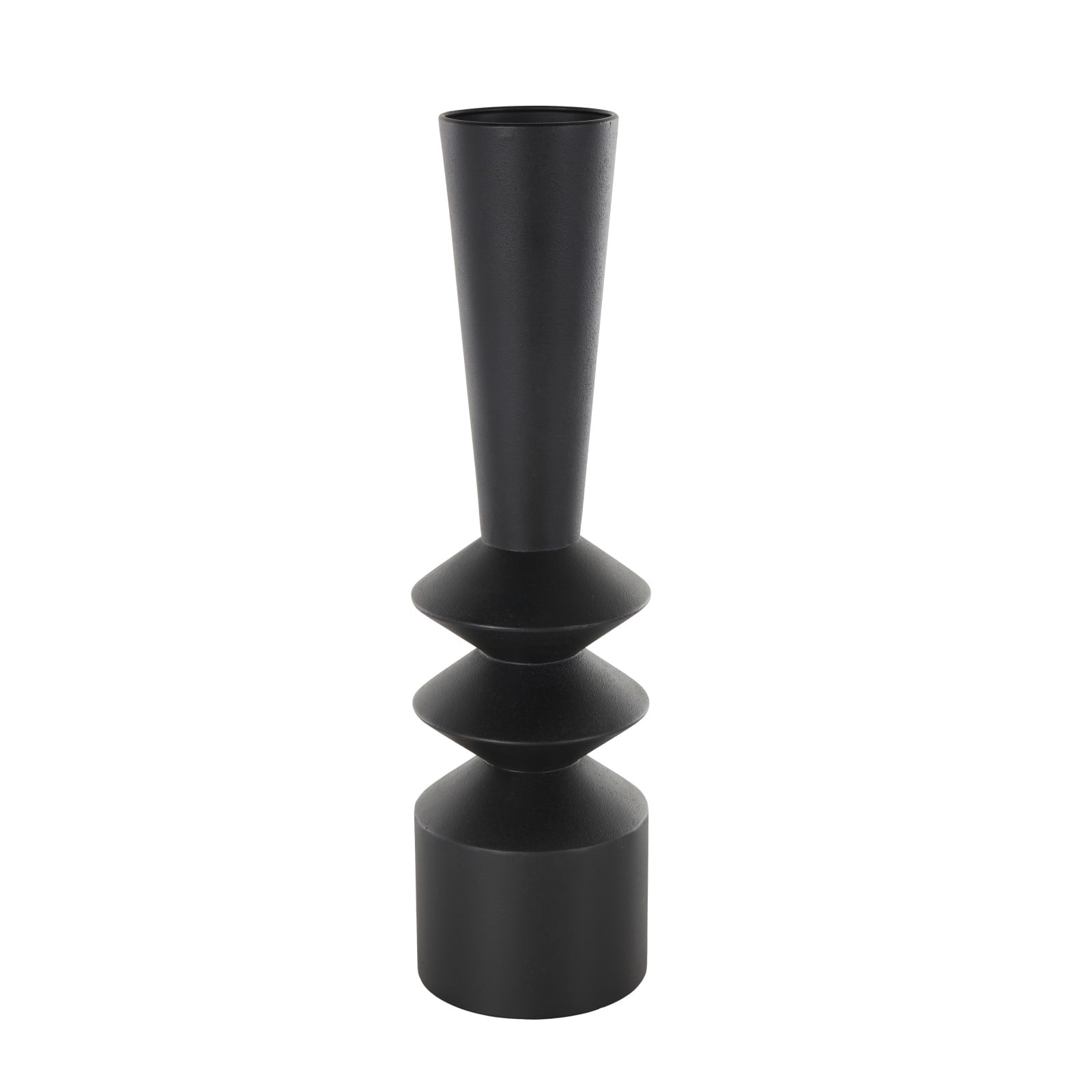 22&#x22; Black Metal Art Deco Style Fluted Vase
