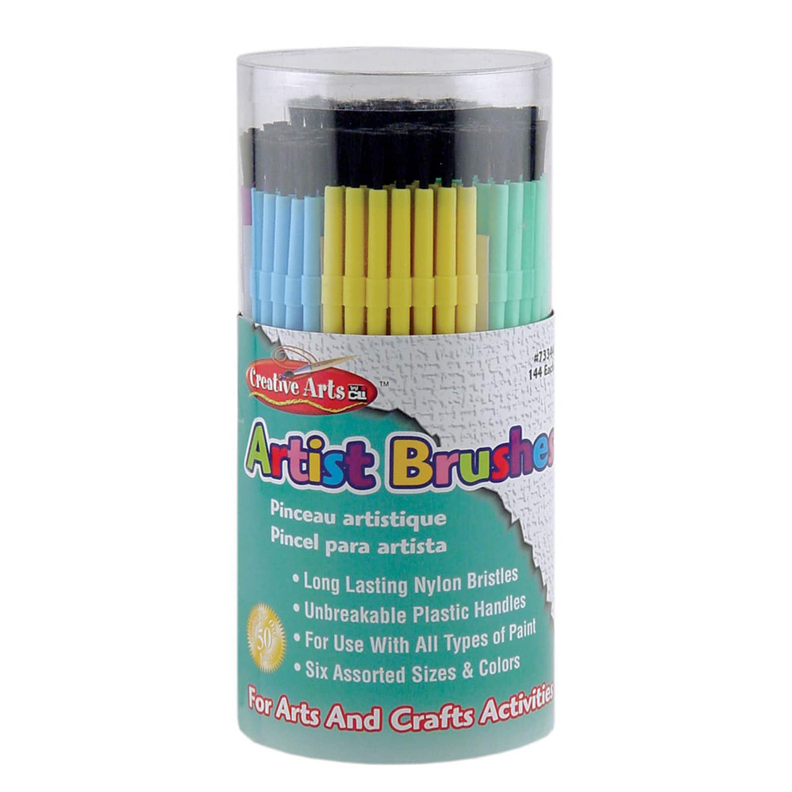 Creative Arts Assorted Sizes & Colors Plastic Artist Brushes, 144ct.