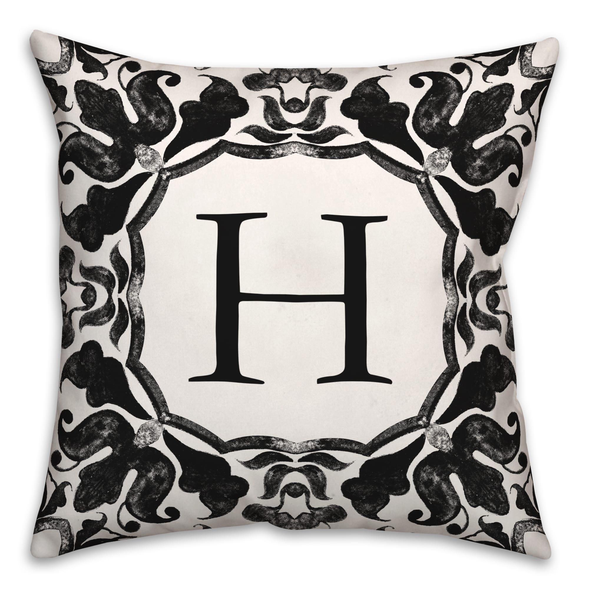 Black &#x26; White Monogram Indoor/Outdoor Pillow